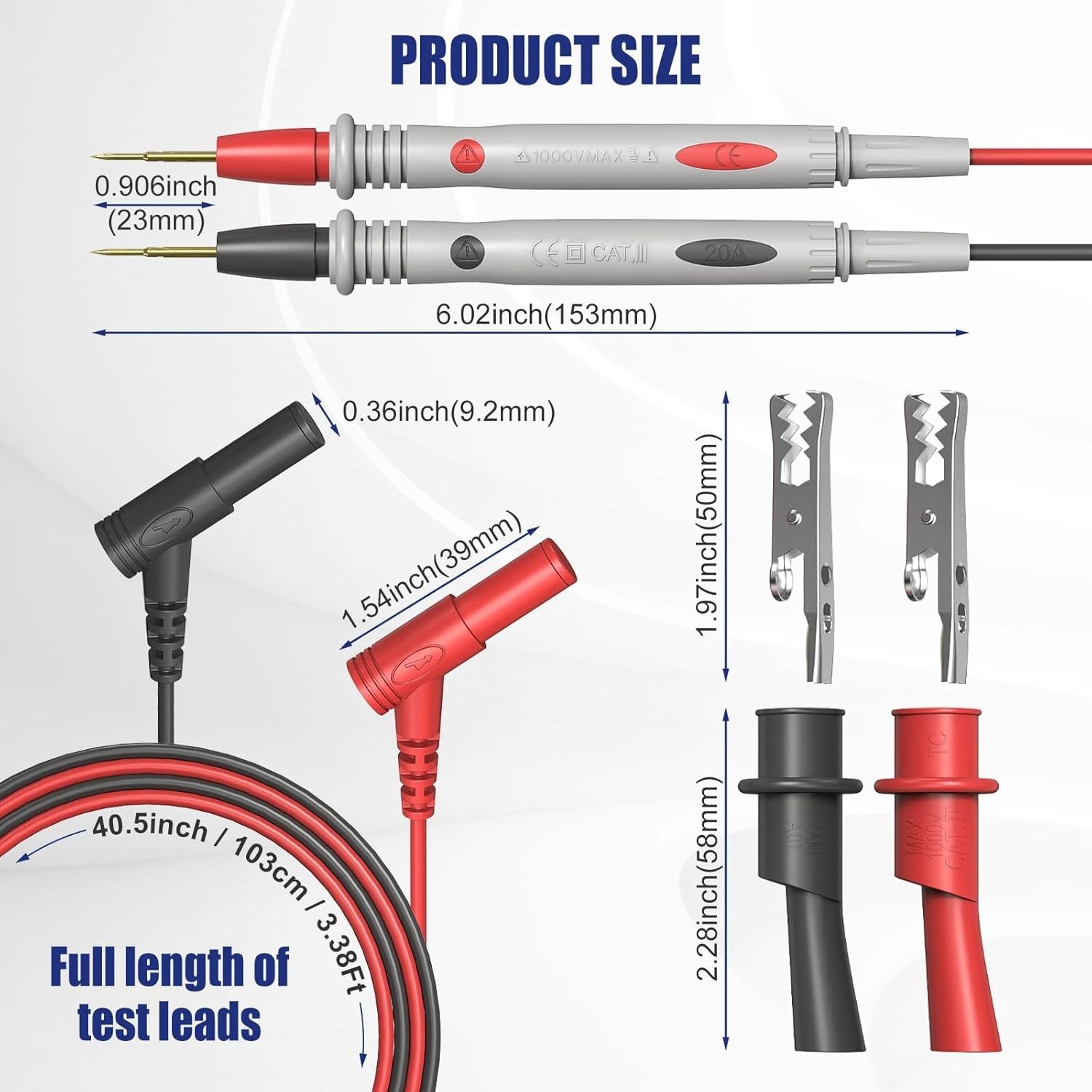 Multimeter Test Leads for Fluke Meter Electrical Alligator Clip Probes 1000V 20A