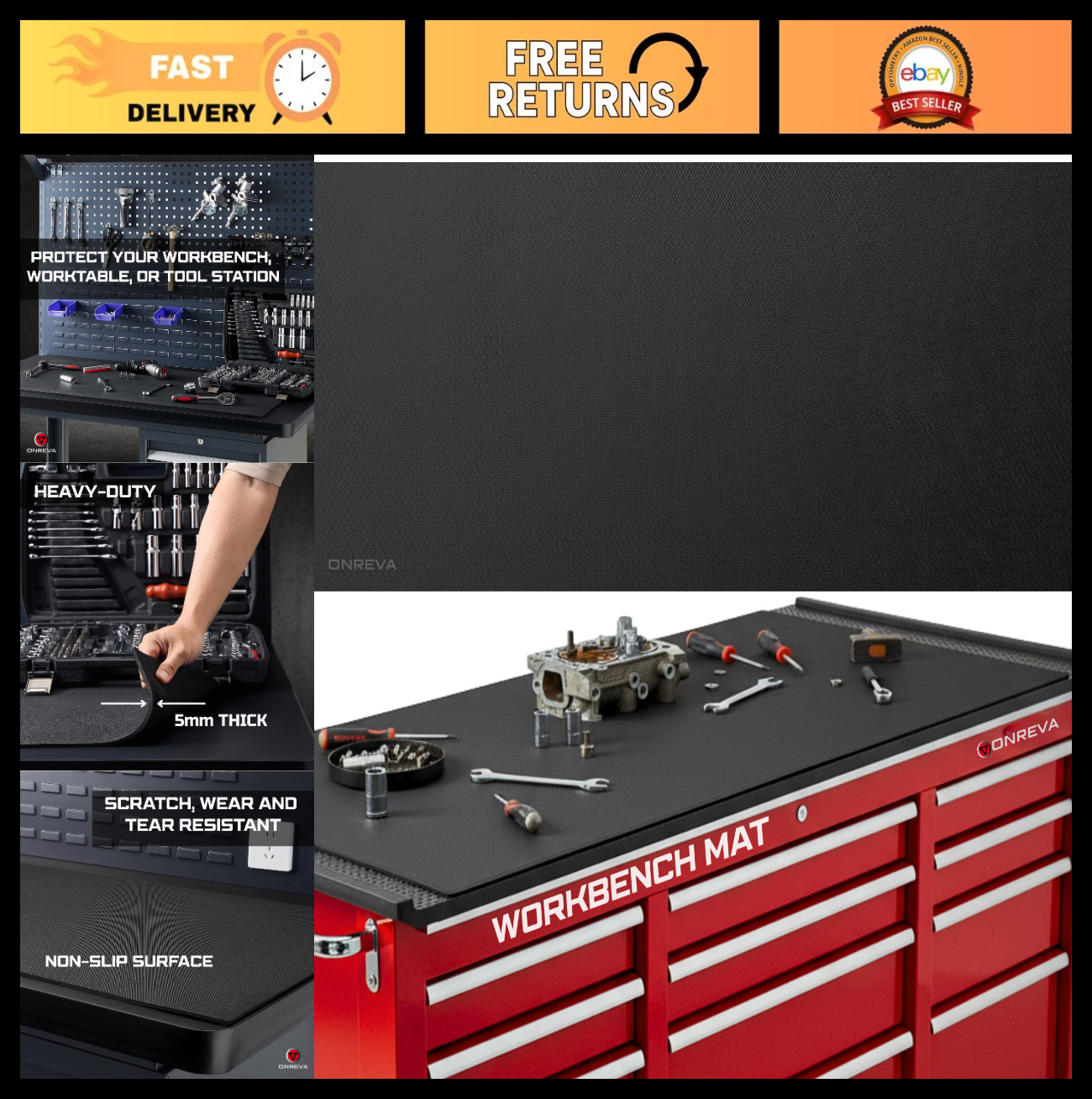 Heavy Duty EVA Rubber Workbench Mat 24"x48" - Protects Tool Station & Table Top