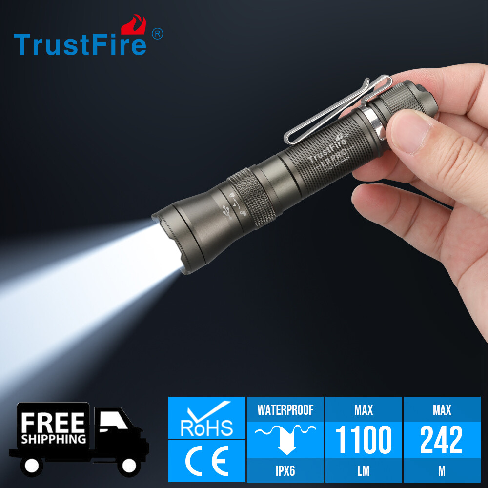 Trustfire L2PRO Tactical EDC Flashlight Rechargeable LED Torch Clip Flashlight