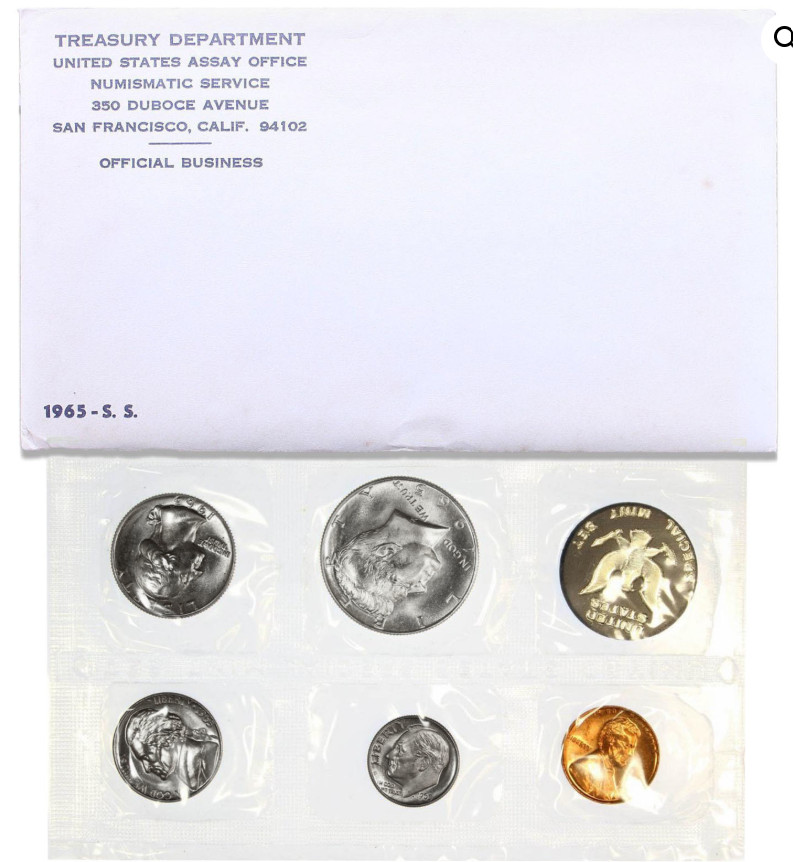 1965 SMS Special Mint Set Sealed Unopened Envelope w/Silver Kennedy   Box 174