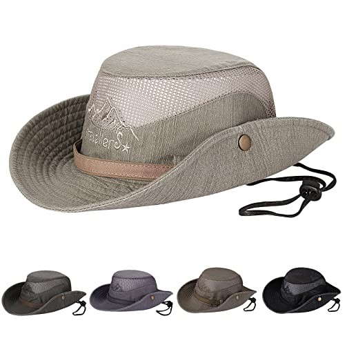 Sun Hat for Men Women, Fishing Hat UPF 50 Wide Brim Bucket Hat Safari A-khaki