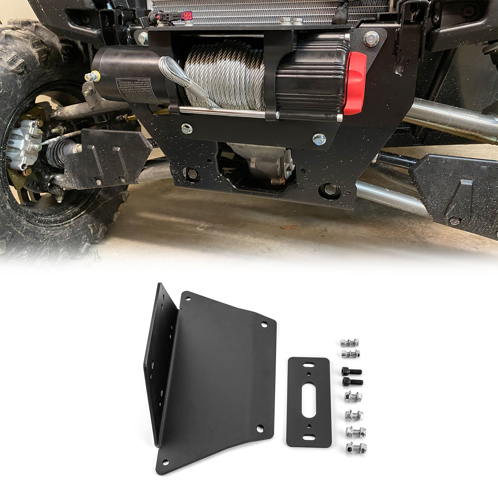 Black Steel Winch Mounting Bracket Kit For Polaris Ranger XP Kinetic 2022-2026