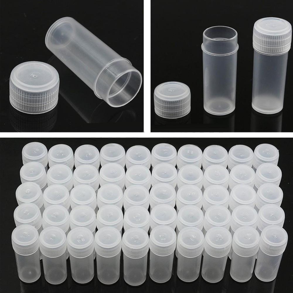 100Pcs 5ml Plastic Small Bottle Storage Container Sample Vial Test Tube with Lid