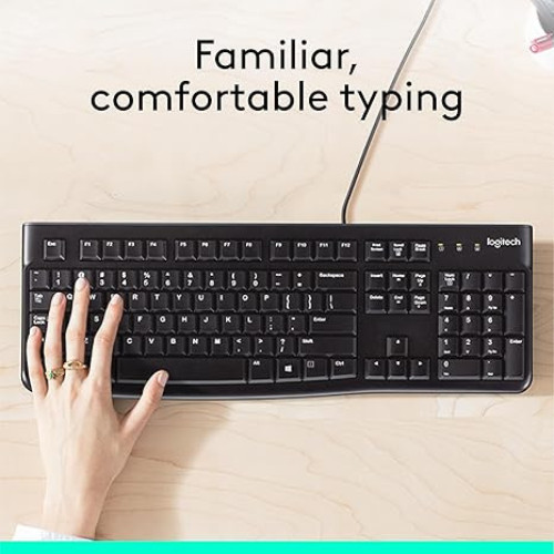 Logitech K120 Wired USB Keyboard Full Size Spill Resistant for PC Windows