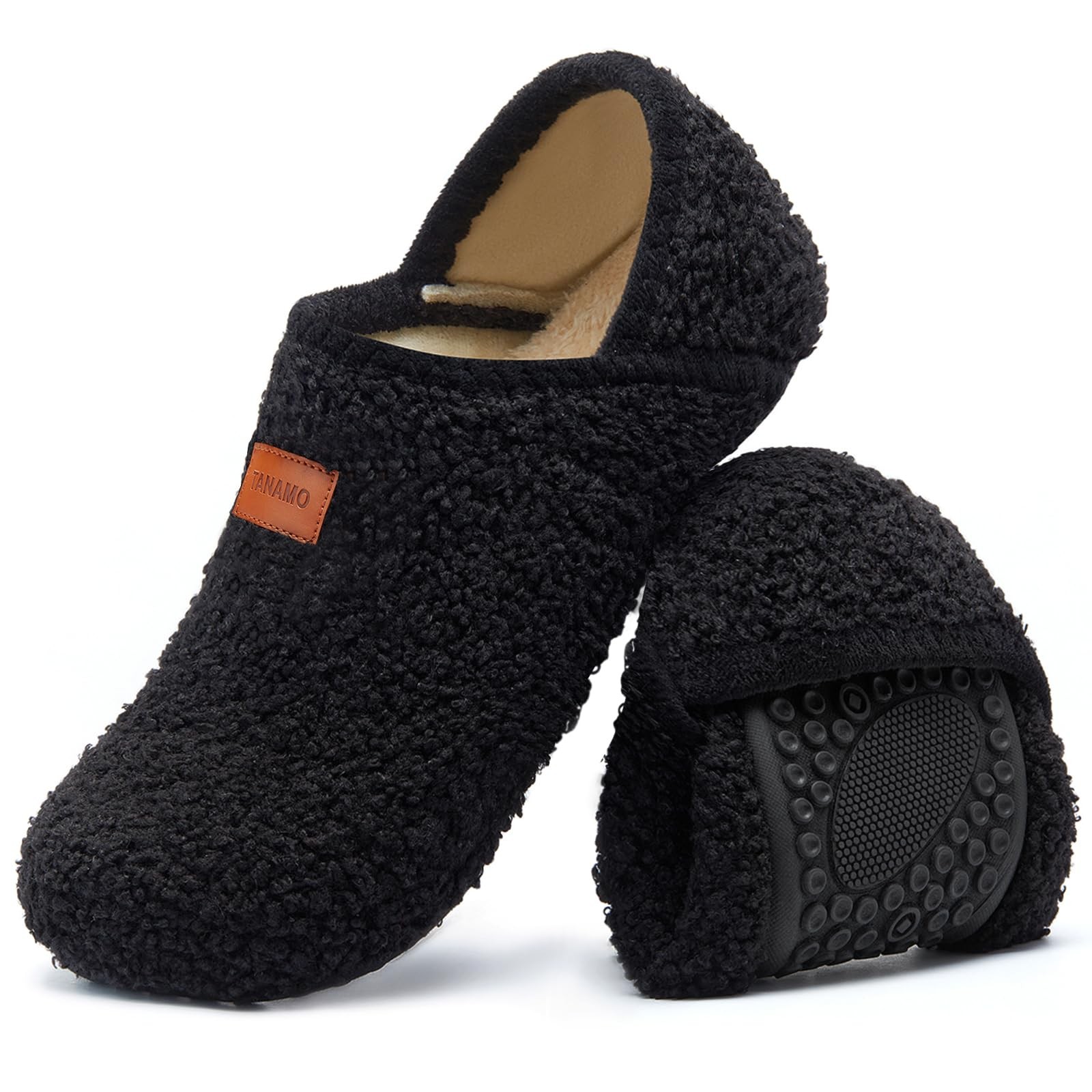 Tanamo House Slippers for Women Men Indoor Barefoot 9-10 Women/8-9 Men, Black