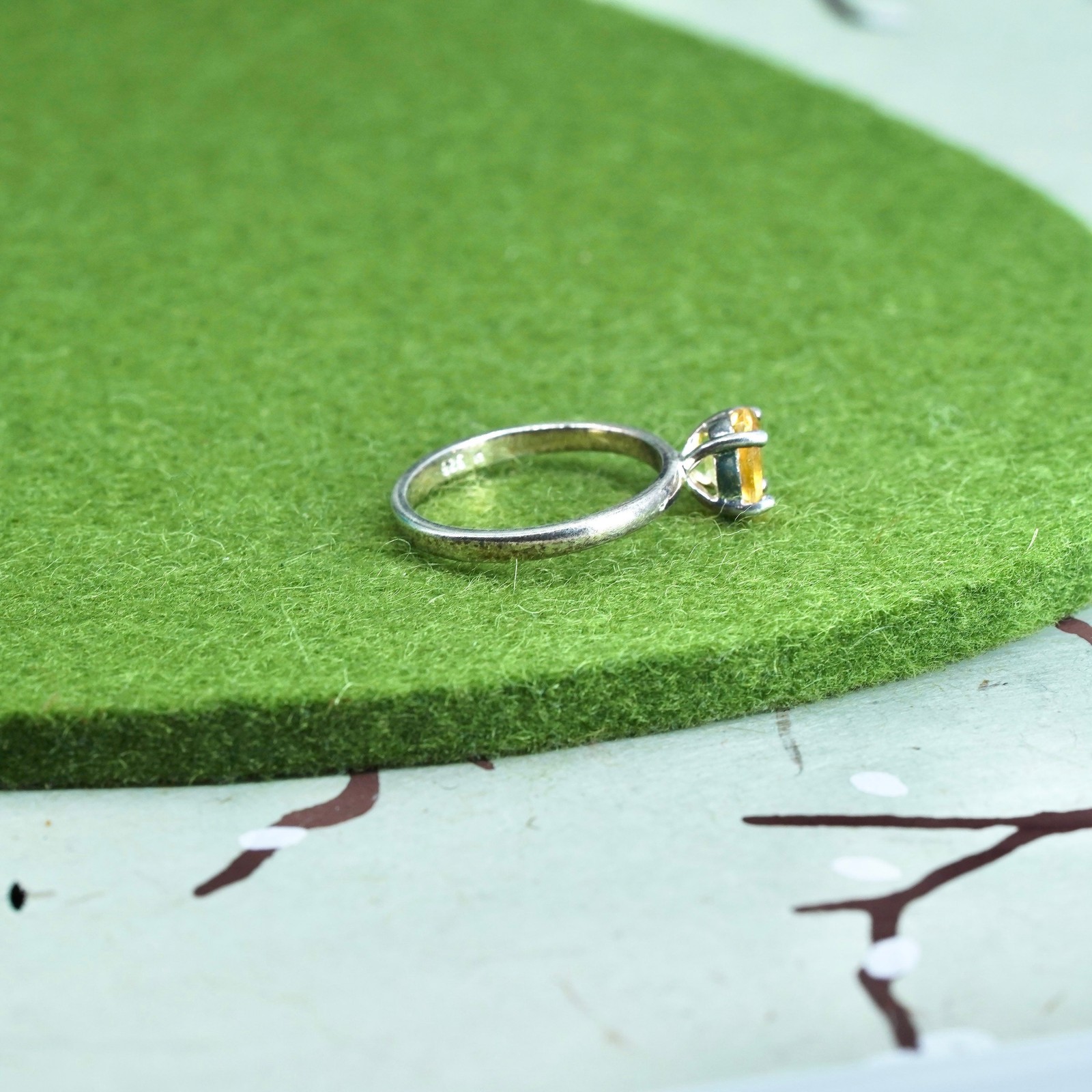 Size 6, Sterling 925 silver statement ring, engagement stackable ring citrine