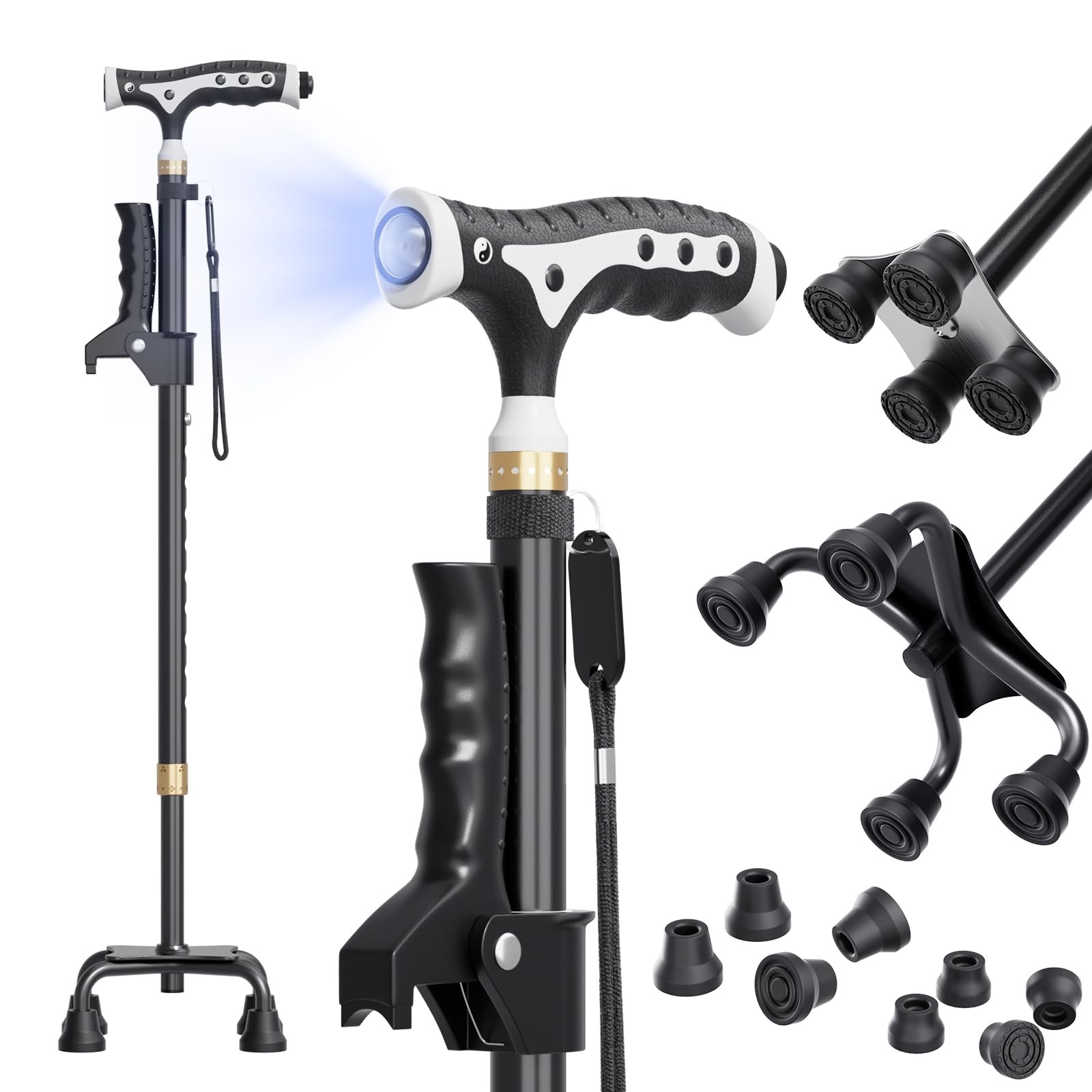 Hold 440 Lbs Adjustable Walking Cane for Men & Women with 4Pronged Base for E...