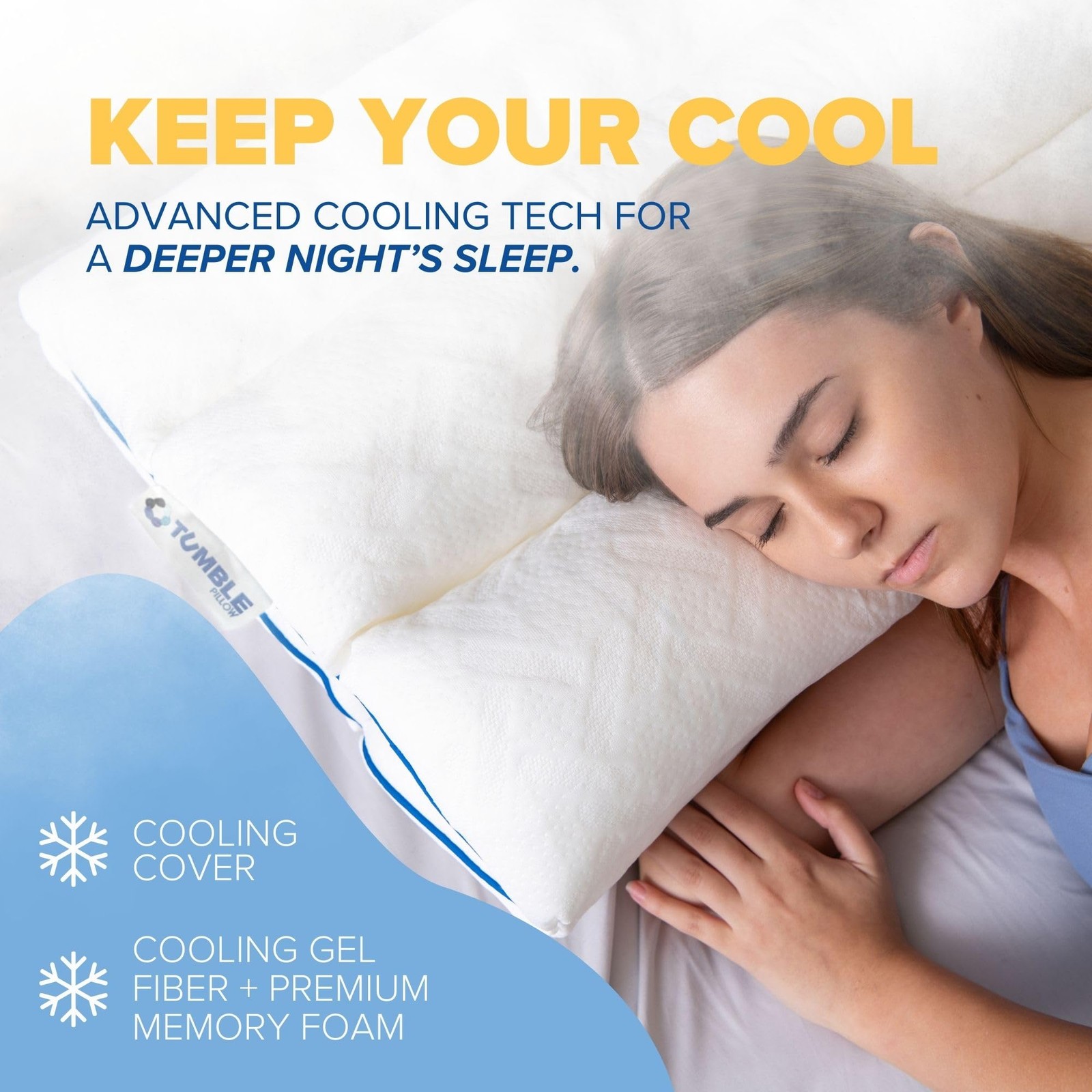 TUMBLE Adjustable Memory Foam Cooling Pillow, Standard/Queen, 1 Pack