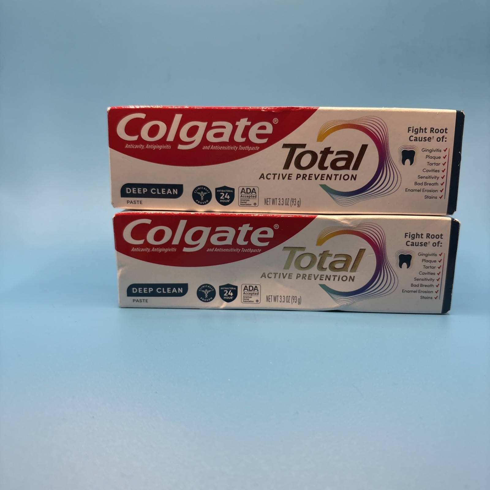Lot of 2 Colgate Total Active Prevention Deep Clean Toothpastes 3.3 oz