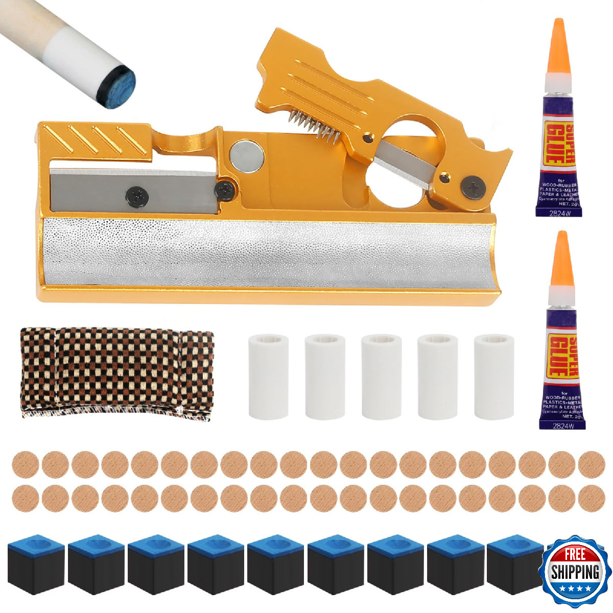 Vefungyan Pool Cue Tips Replacing Kit Aluminum 11 in1 Billiards Cue Tip Repair S