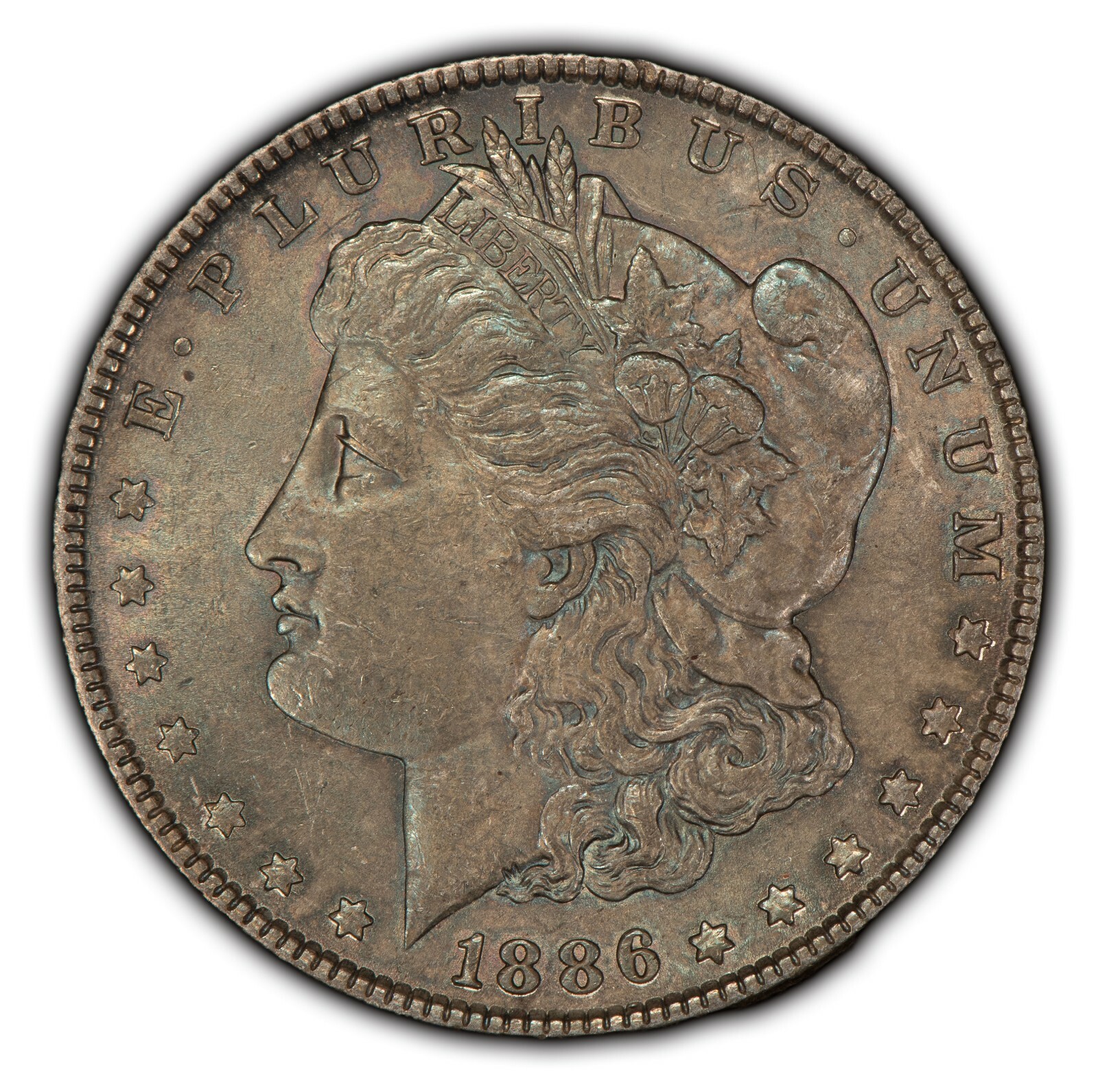 1886 $1 Morgan Silver Dollar - Deep Neon Accent Toning - SKU-D2675