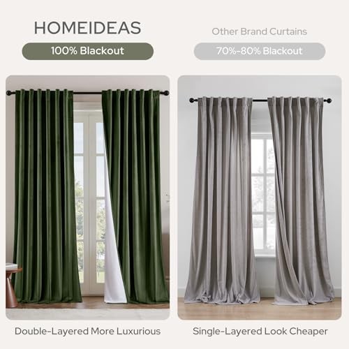 100% Blackout Velvet Curtains, Thermal 52"W x 84"L (Pack of 2) Olive Green