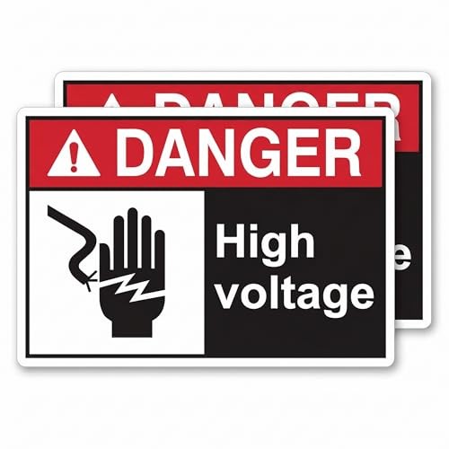 Danger High Voltage Sign Stickers, 2 Pack 5x3.5 Inch Electrical Shock Hazard