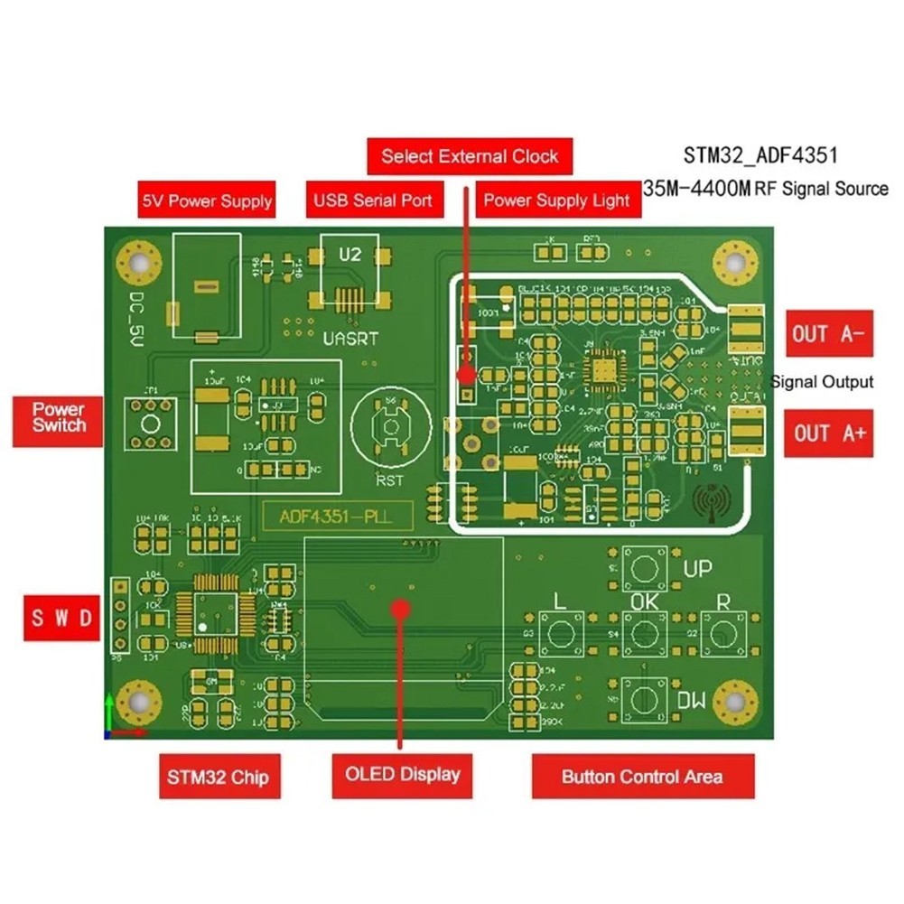 ADF4351 Sweep Frequency Generator Module with Wide Voltage Power Supply