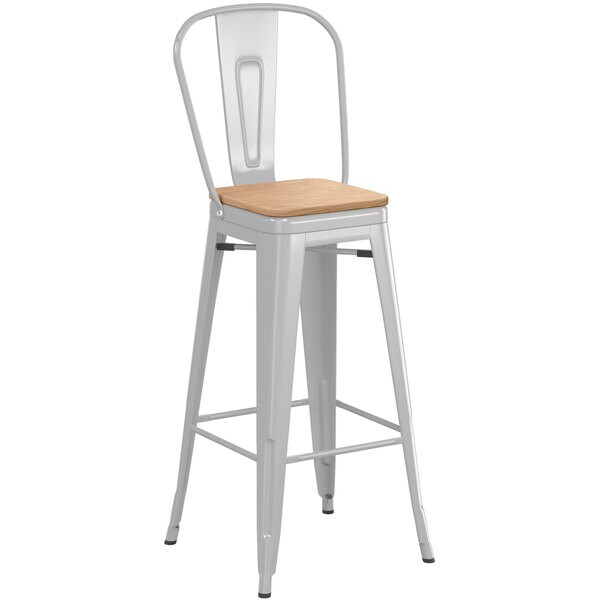 4 PACK Natural Wood Seats For Cafe Style Metal Restaurant Barstool Chairs