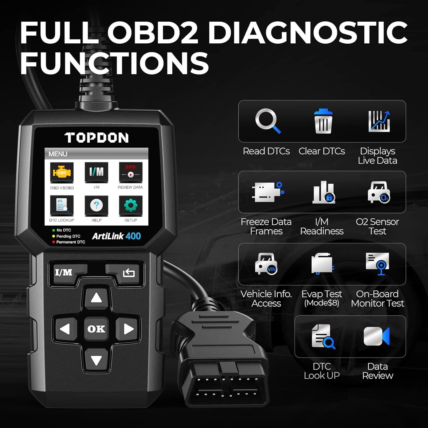 TOPDON Code Reader OBD2 Scanner Automotive Diagnostic Tool Check Engine Fault