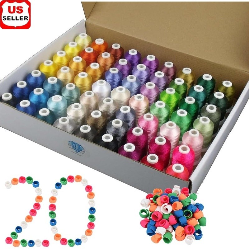 63 Color Embroidery Thread Set 550Yds Per Spool 20 Holders Sewing Projects New