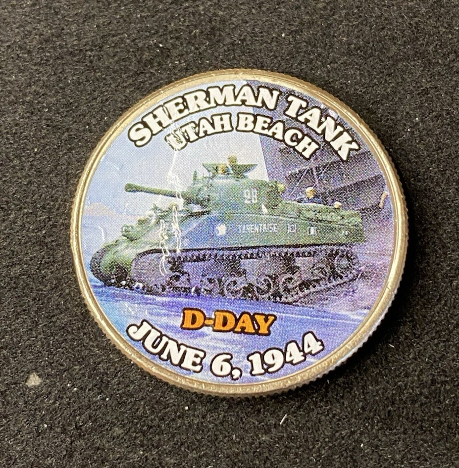 Colorized Kennedy Half Dollar D-Day Sherman Tank Utah Beach Free Shipping