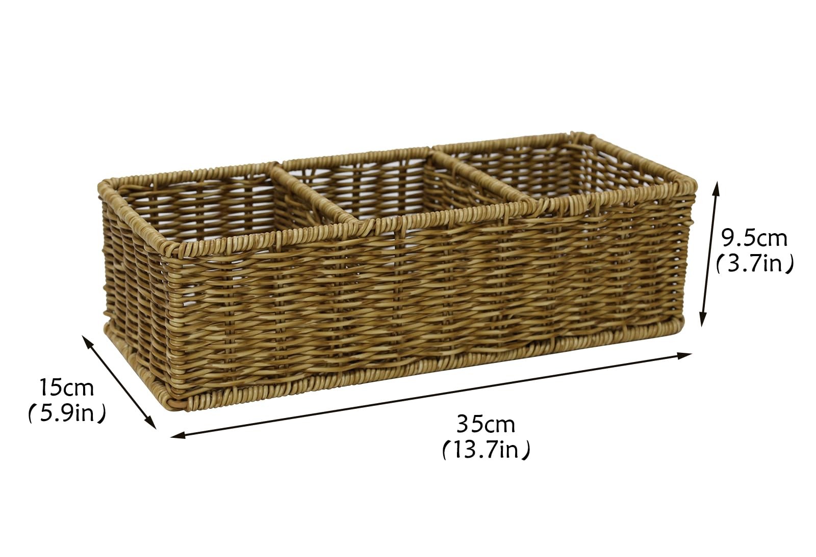 Remote Control Holder TV Storage Basket Handwoven Wicker 3 Compartment Caddy