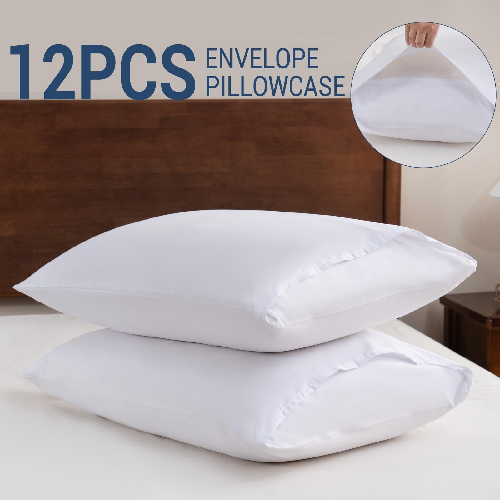 White Pillowcases Standard 12 Pack, 20x26 Pillow Cases with Envelope Closure,...