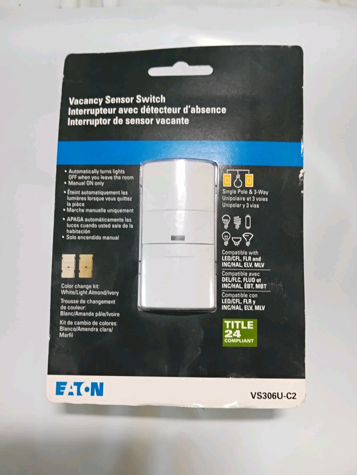 Eaton VS306U-C2 Vacancy Sensor Swtich, Color White