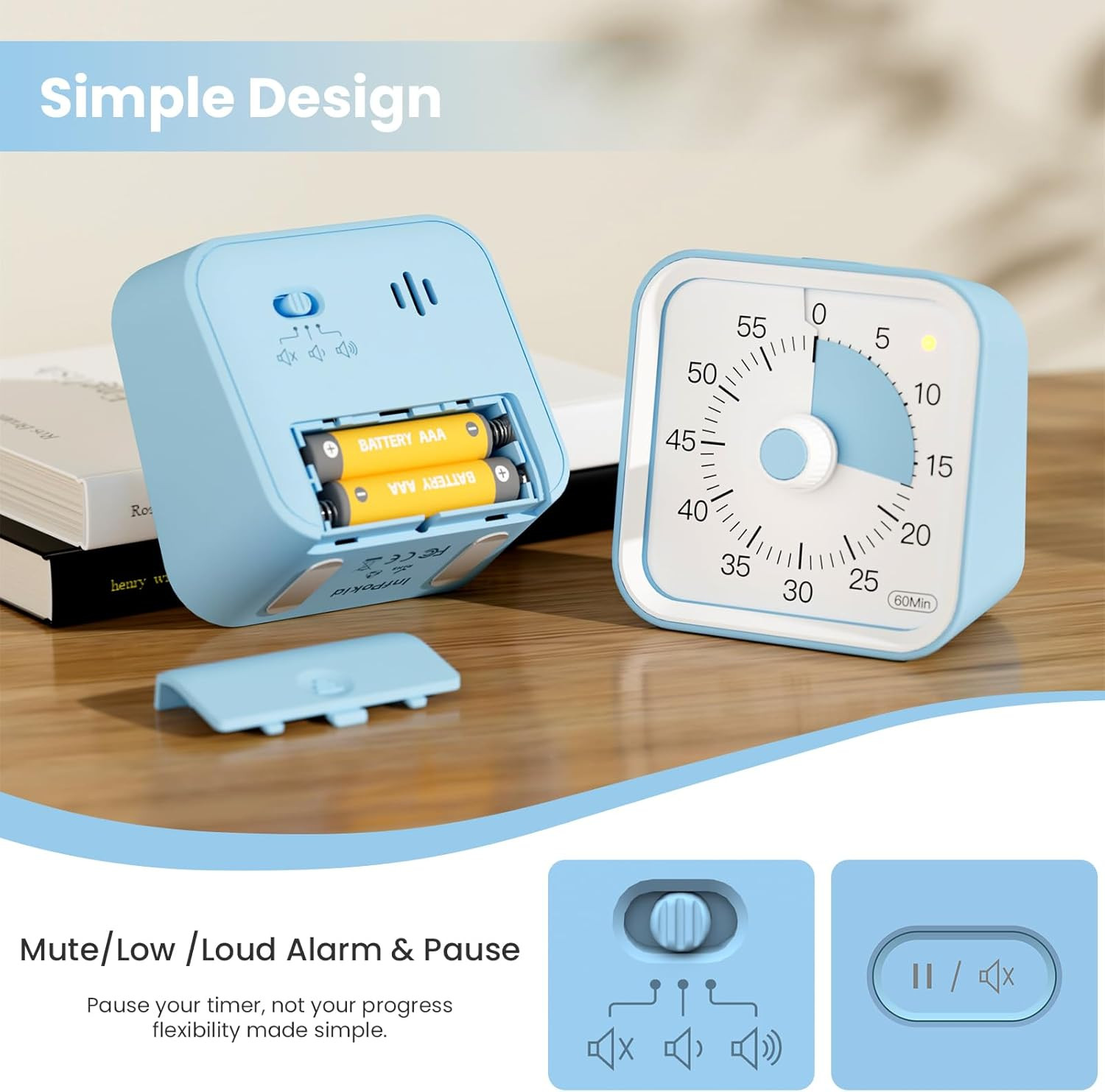 Visual Timer for Kids with Pause Function, 60 Minute Countdown Timer for Kids De