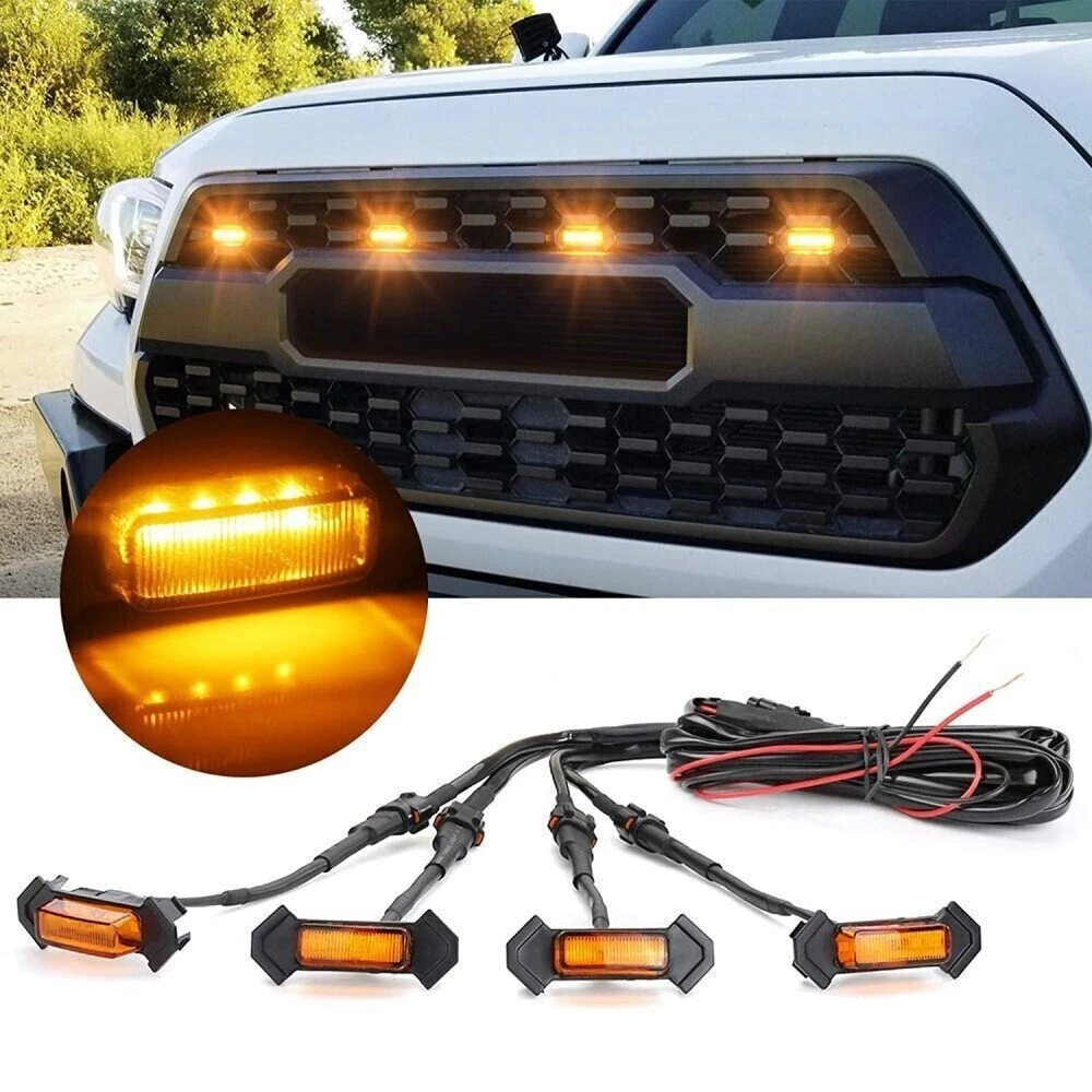 4x Raptor Style LED Amber Grille Lights Kit For Toyota Tacoma TRD Pro 2016-2023