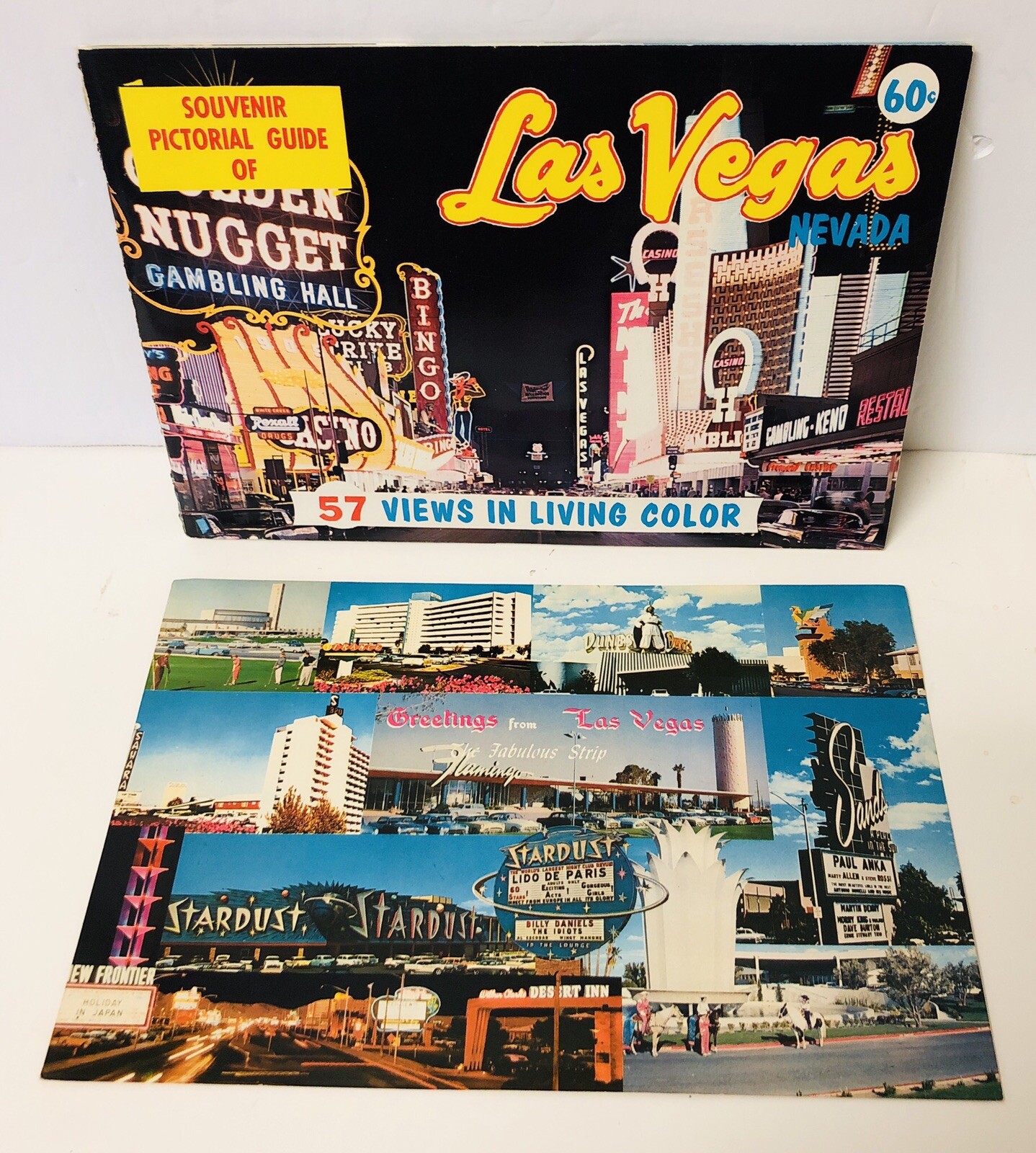 LAS VEGAS 1960s Souvenir Pictorial Guide 57 Views In Living Color w/ XL Postcard