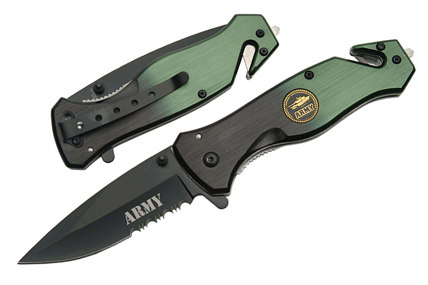 ARMY Tanker Assisted Opening Rescue Knife - Black & Green - NEW