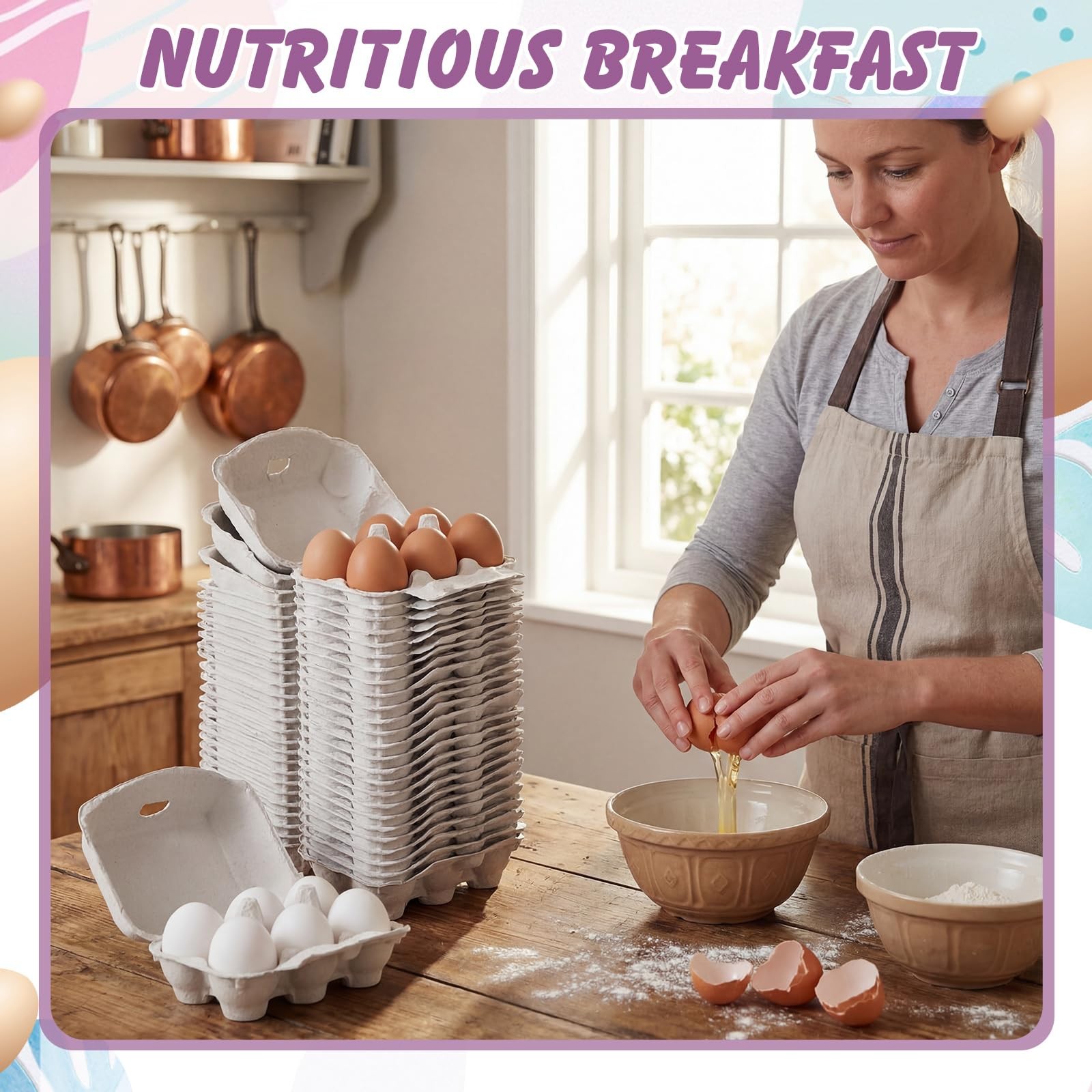 24 PCS 6 Count Easter Egg Cartons White Natural Pulp With Ribbon Gift
