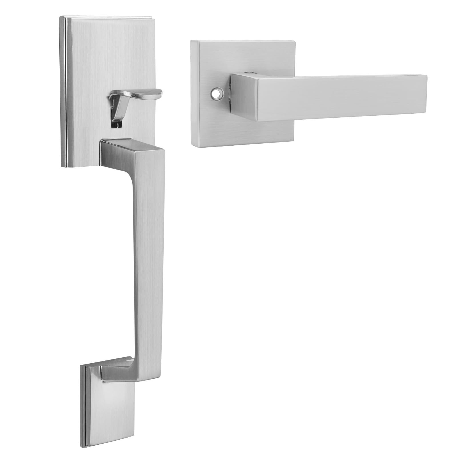 Brushed Nickel Front Door Handle, Single Cylinder Exterior Door Entry Handle ...