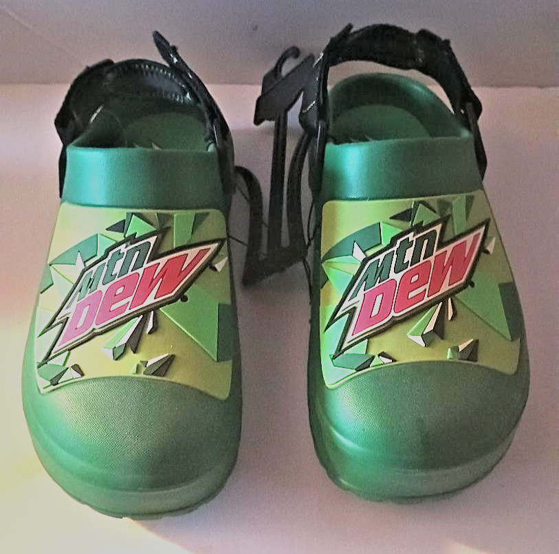 Mountain Dew Clogs Unisex Adult Slip-On Sandals Water-Friendly Shoes Size 11 NEW