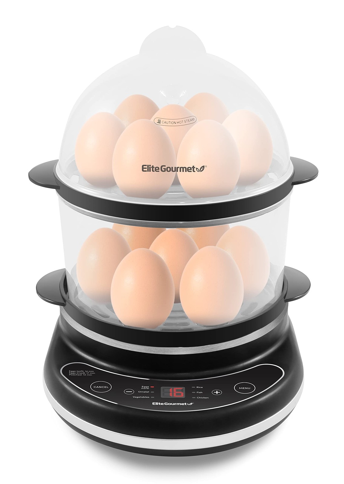 Elite Gourmet EGC314CB Digital Easy Egg Cooker Food Steamer, 14 Egg, Charcoal