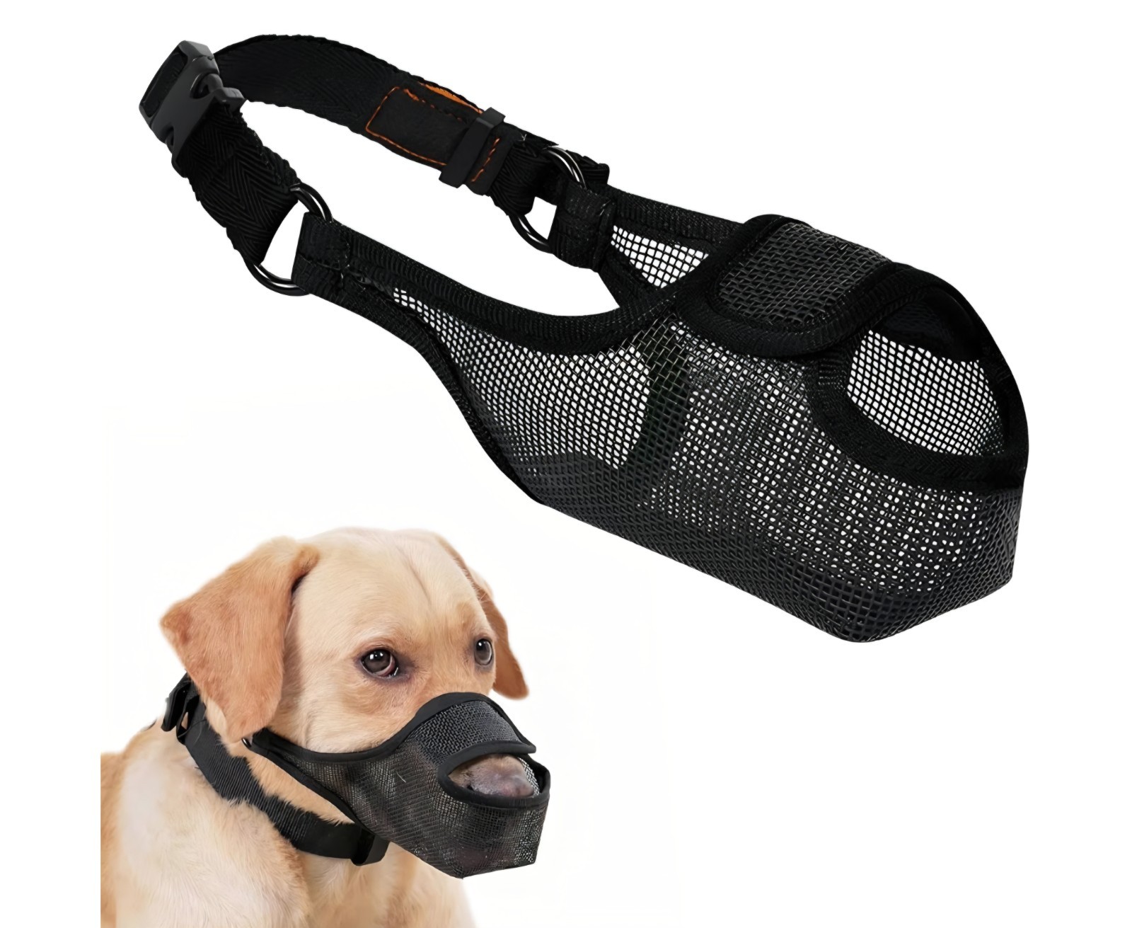 Dog Muzzle, Mesh Muzzle for Large Dogs, Adjustable, Breathable (L, Black)