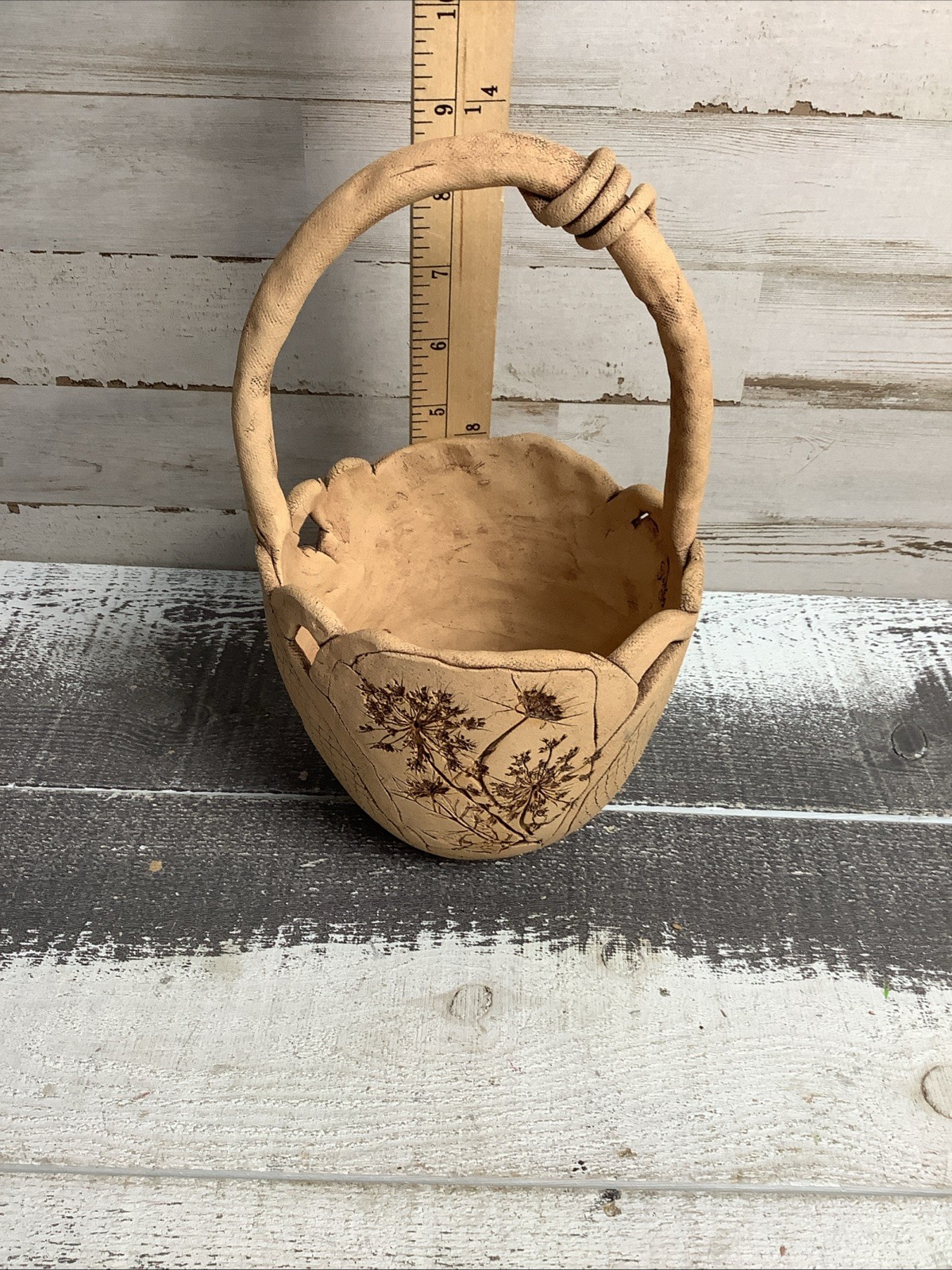 Stoneware Basket Sharon Jackson Hand Made 9" Tall