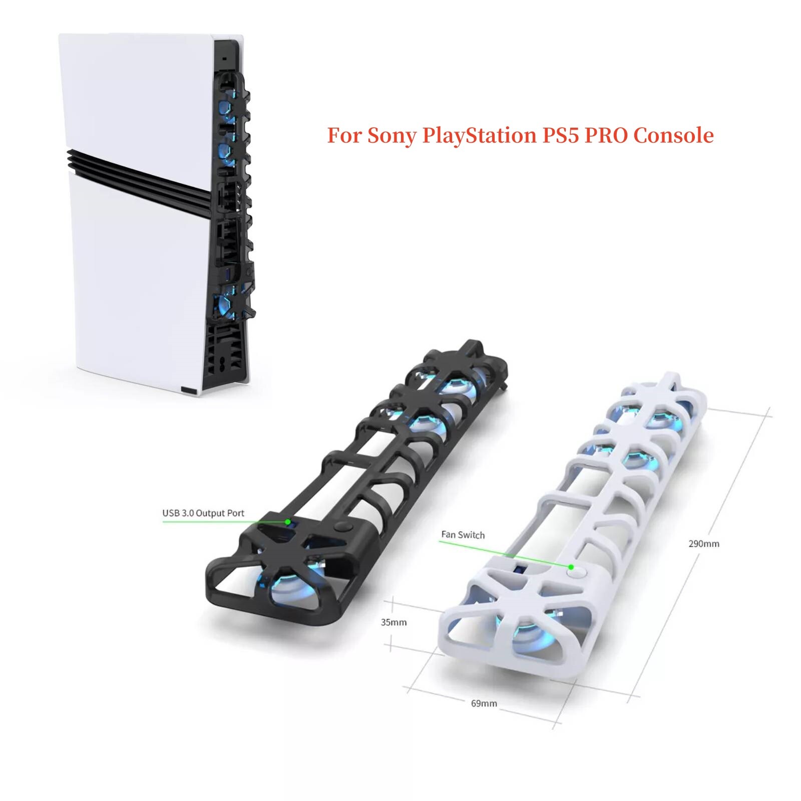Rear Cooling Fan with Blue Light For Sony PlayStation PS5 PRO Console Heat Sink
