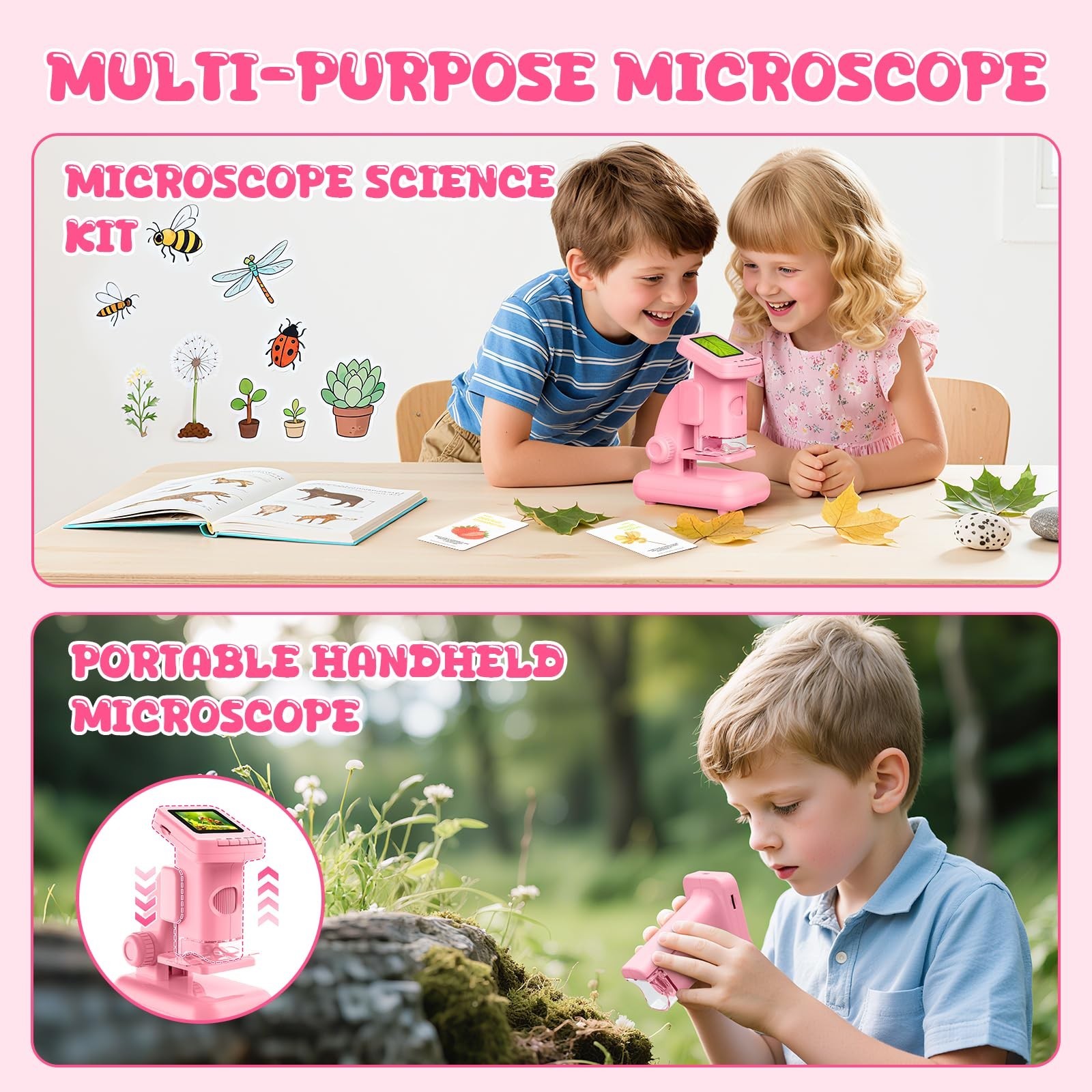 1200X Microscope for Kids, 2 in 1 Handheld & Desktop Digital Microscope with...