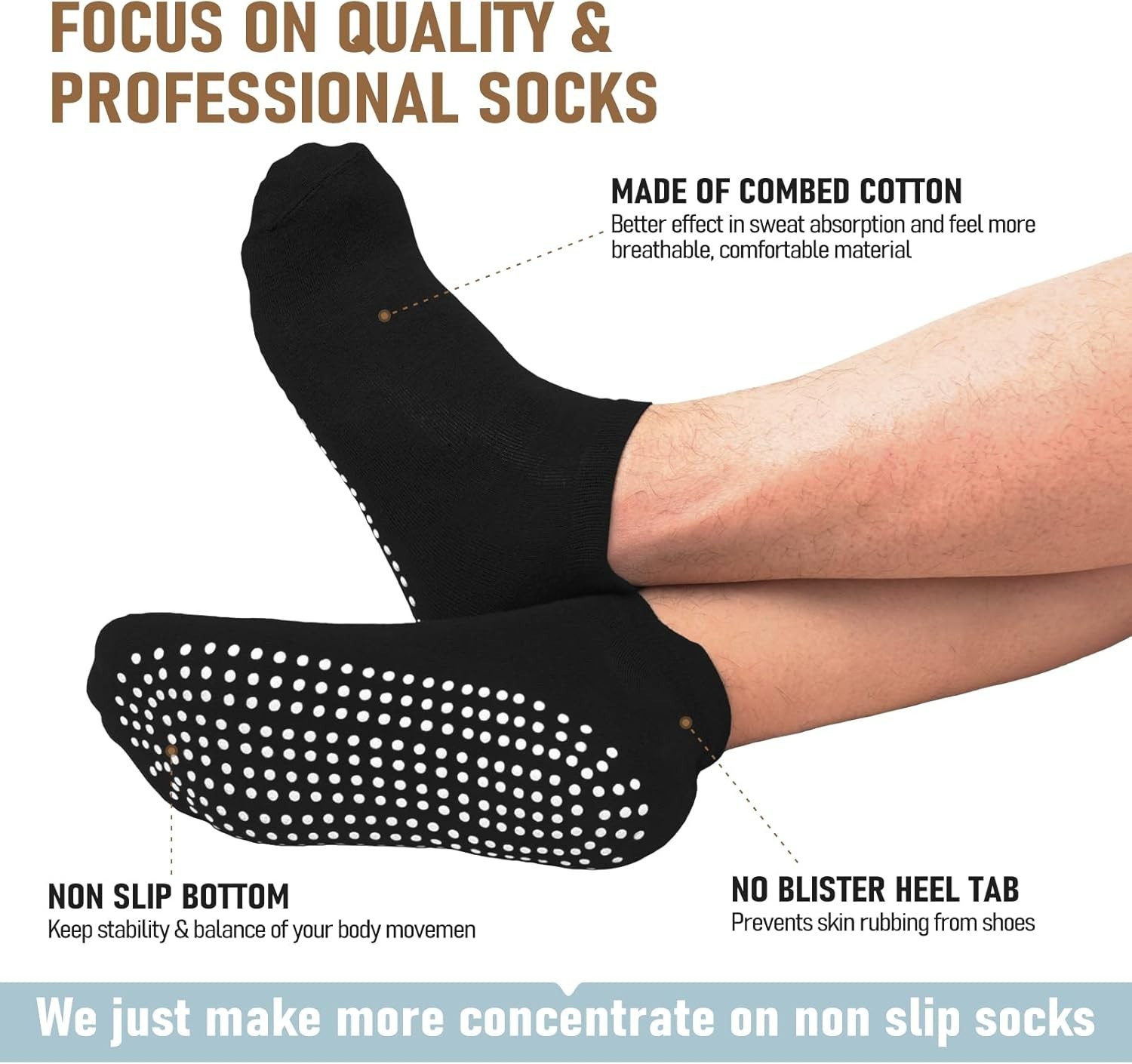 4 Pairs Non Slip Grip Socks for Men Anti-Skid Gripper Large-X-Large black