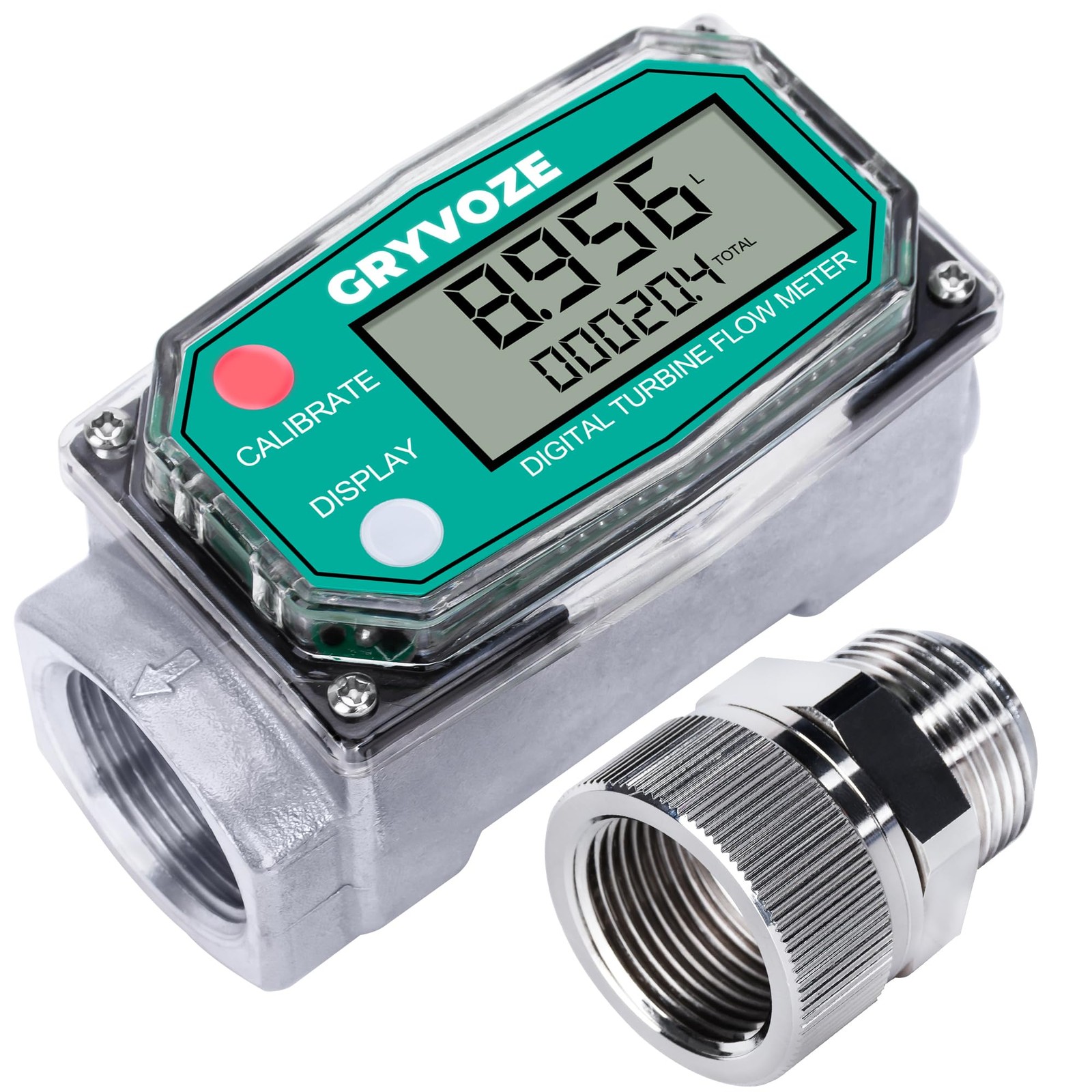 GRYVOZE 1 Inch Water & Fuel Flow Meter with Swivel 360 Connector for 2.6-26 G...