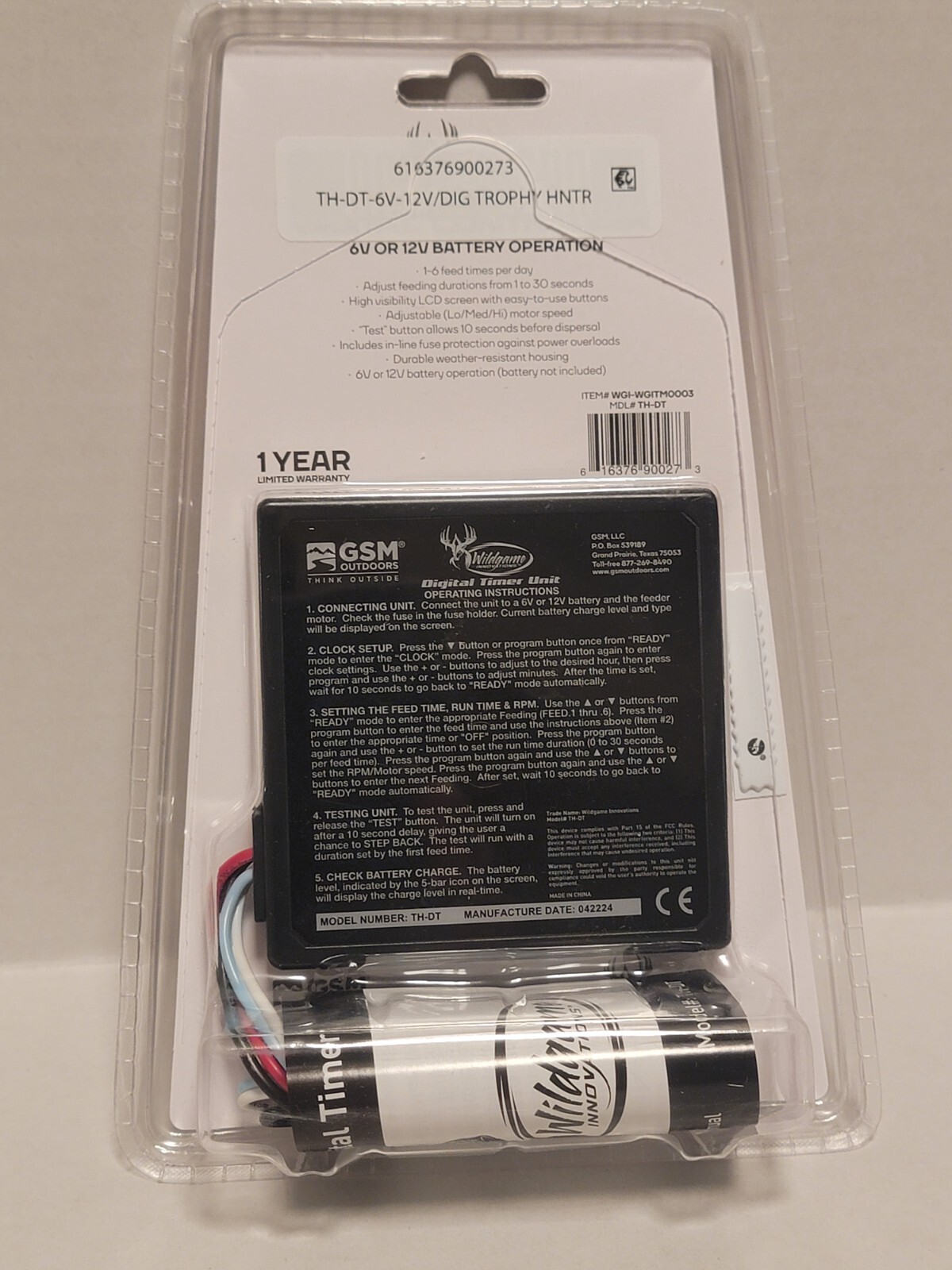 Feeder Timer Unit Controller Wildgame Innovations Digital TH-DT works 6V or 12V