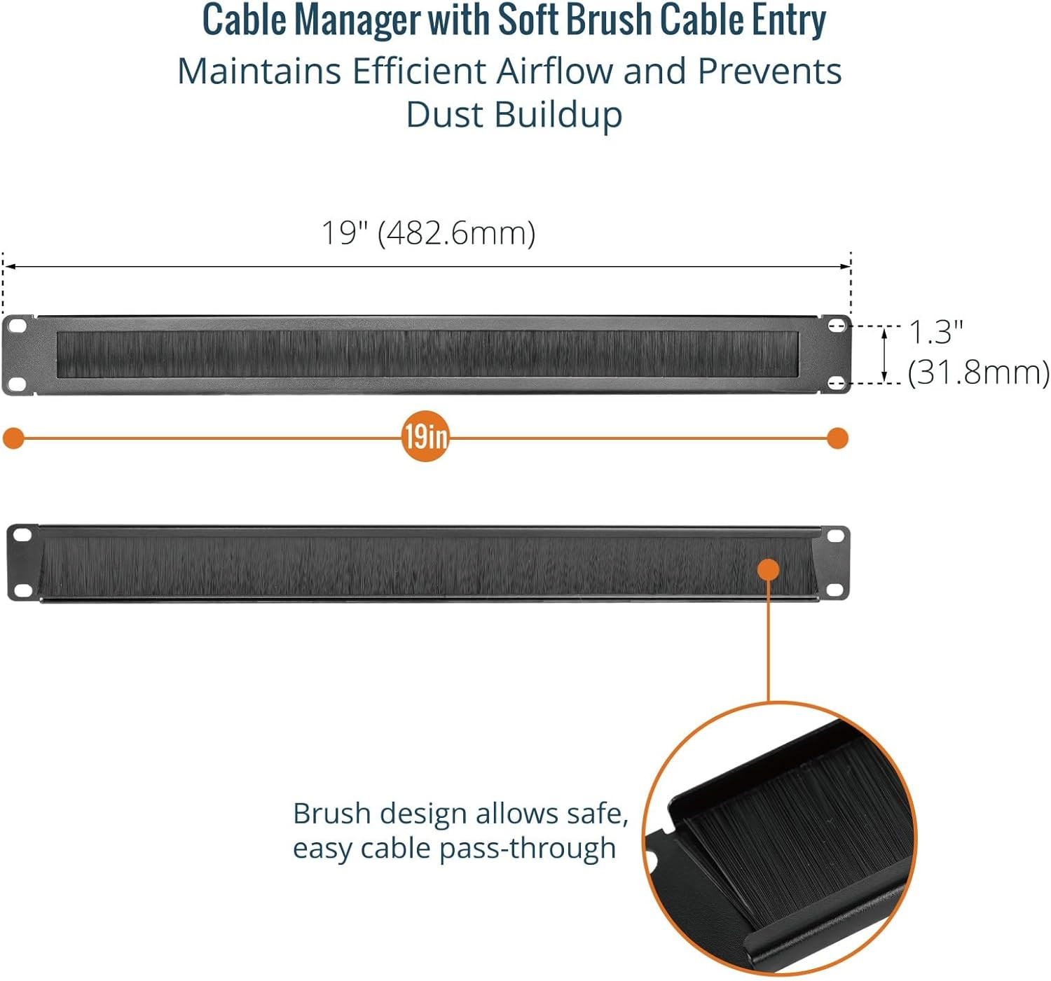 1U Rack Mount Cable Management Panel with Brush,Rack Brush Panel for 19 Inch Ser