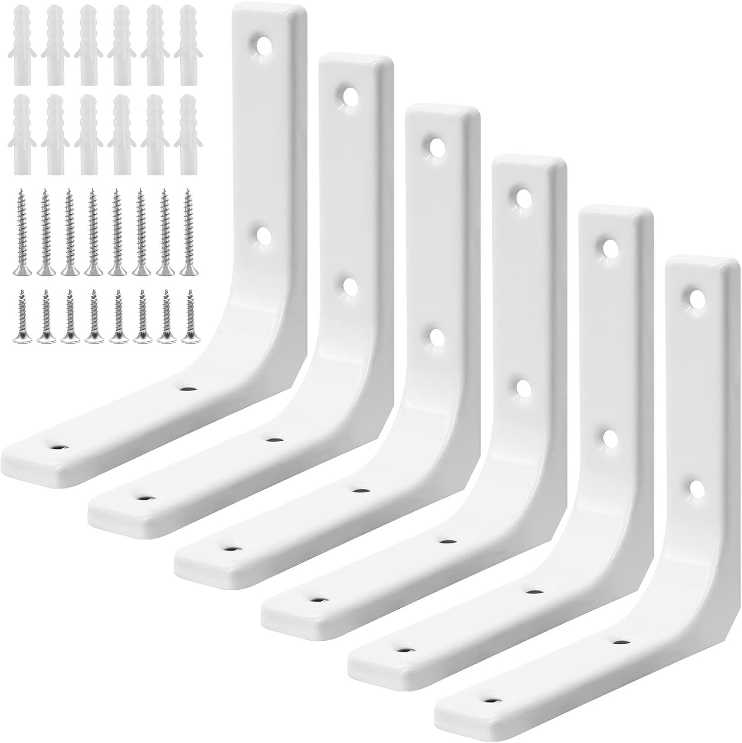 6Pcs White Metal Shelf Support Angle L Brackets, 4 X 4 Inch Wall Mounted Floatin
