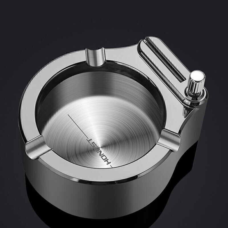 Retro Metal Ashtray Flint Kerosene Lighter Gadget Home Office Desktop Decoration