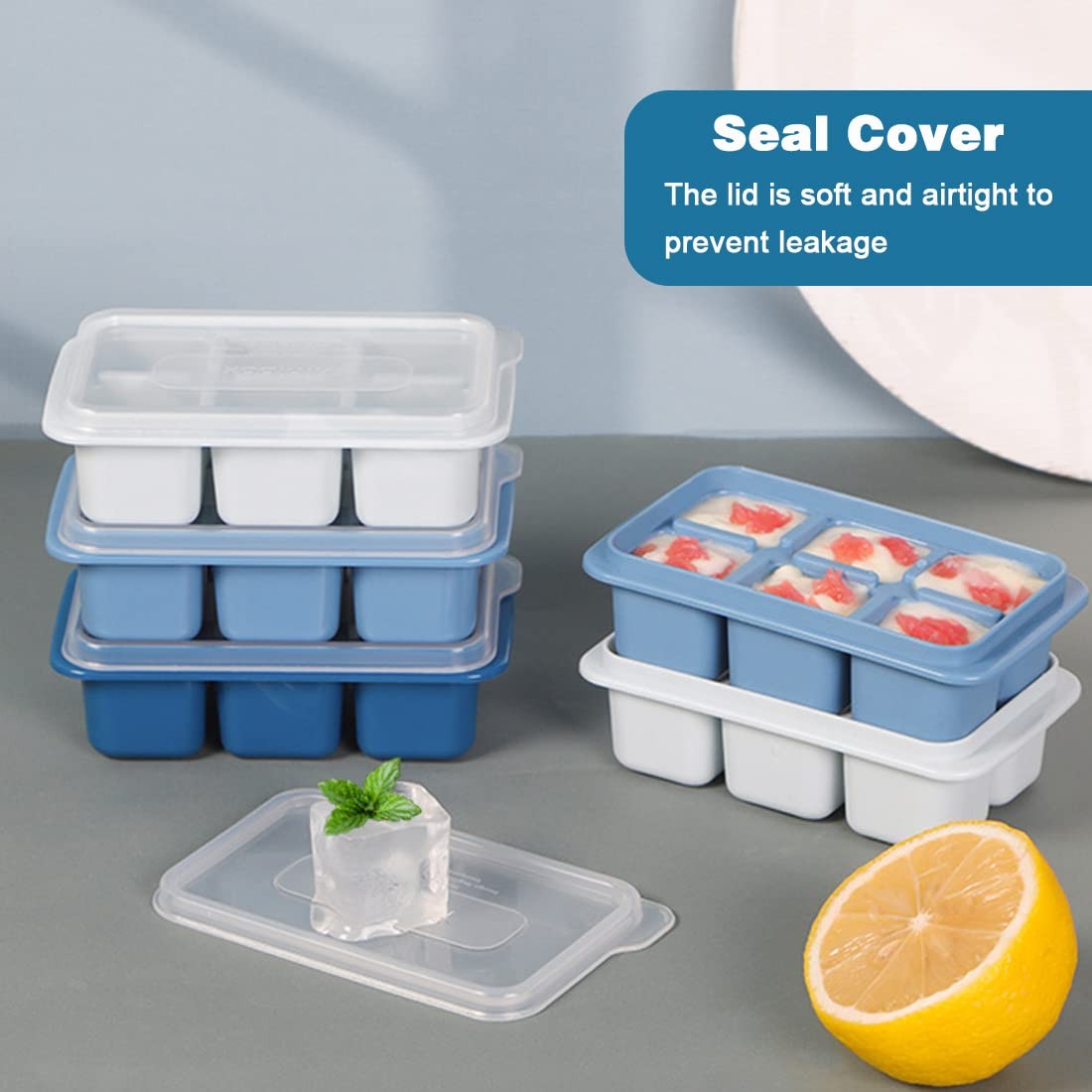Ice Cube Trays 2 Pack - Mini Size Silicone Molds with 2, Gray,Blue