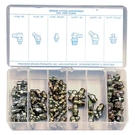Precision Brand 12945 Grease Fitting Kit, Strght, Stl, Pk90