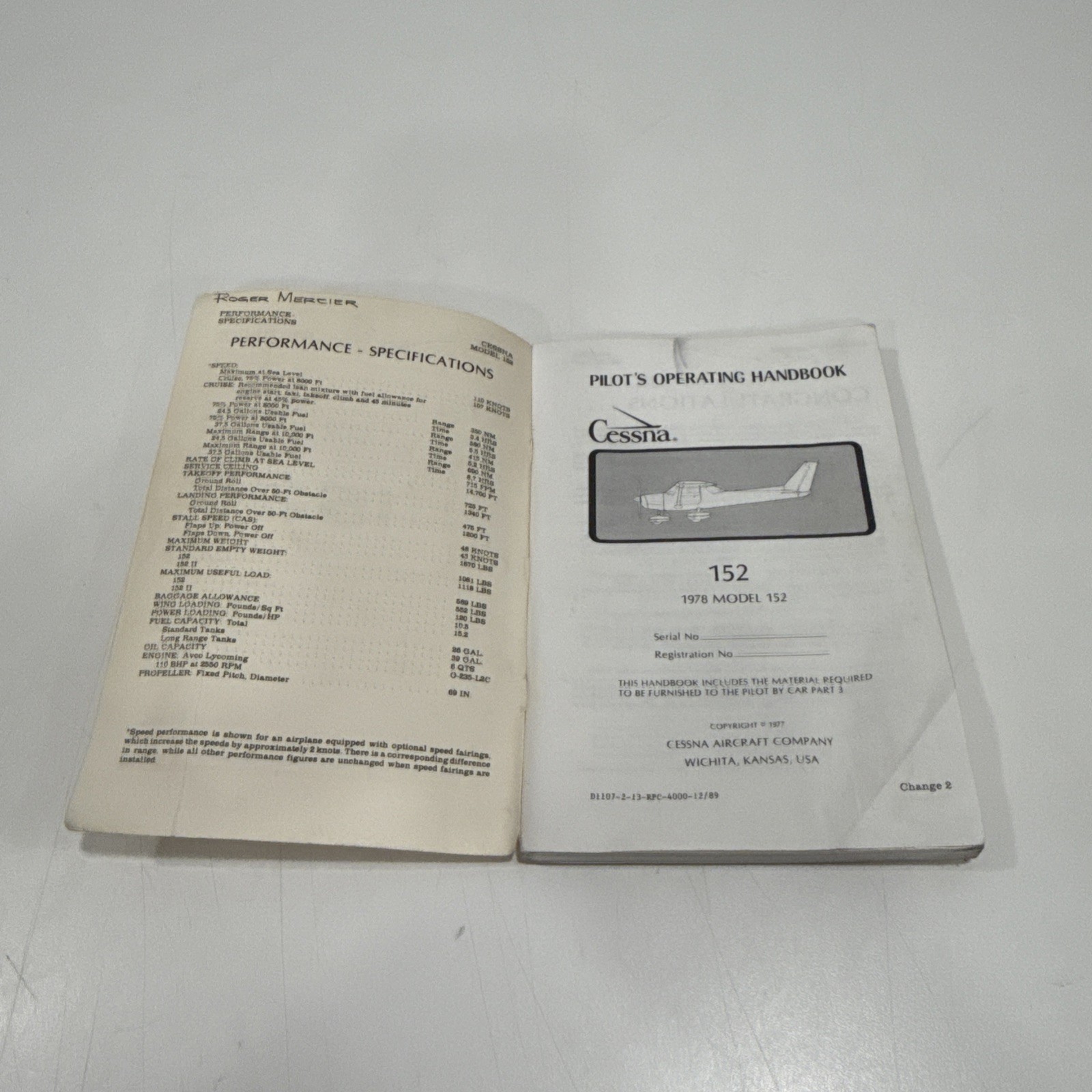Softcover Pilot's Operating Handbook 1978 Cessna Model 152