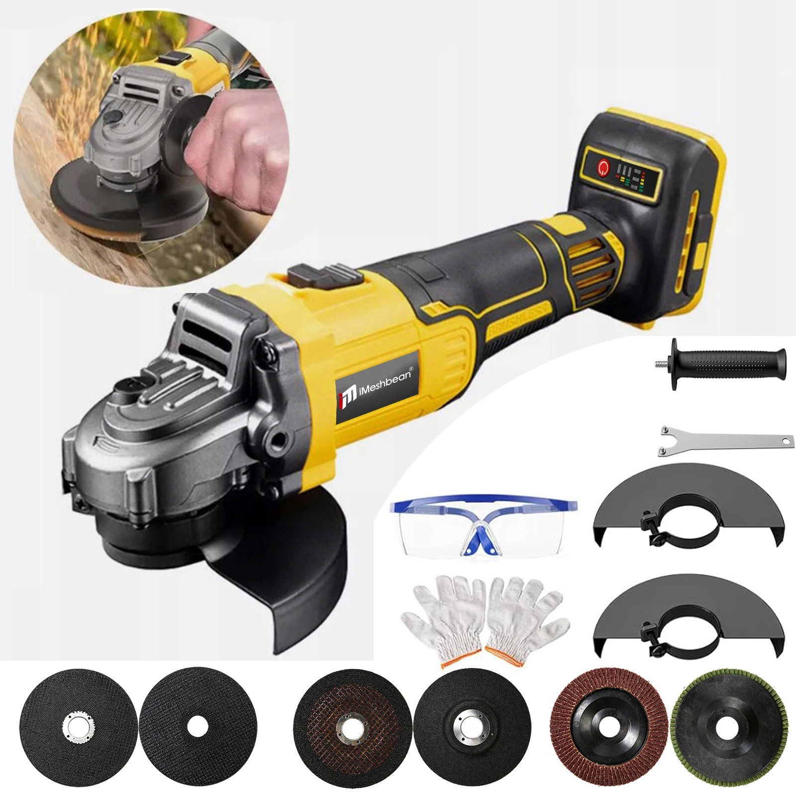 Cordless Angle Grinder For Dewalt 20V Battery 4-1/2" to 5" w/ 6 Cutting Blade