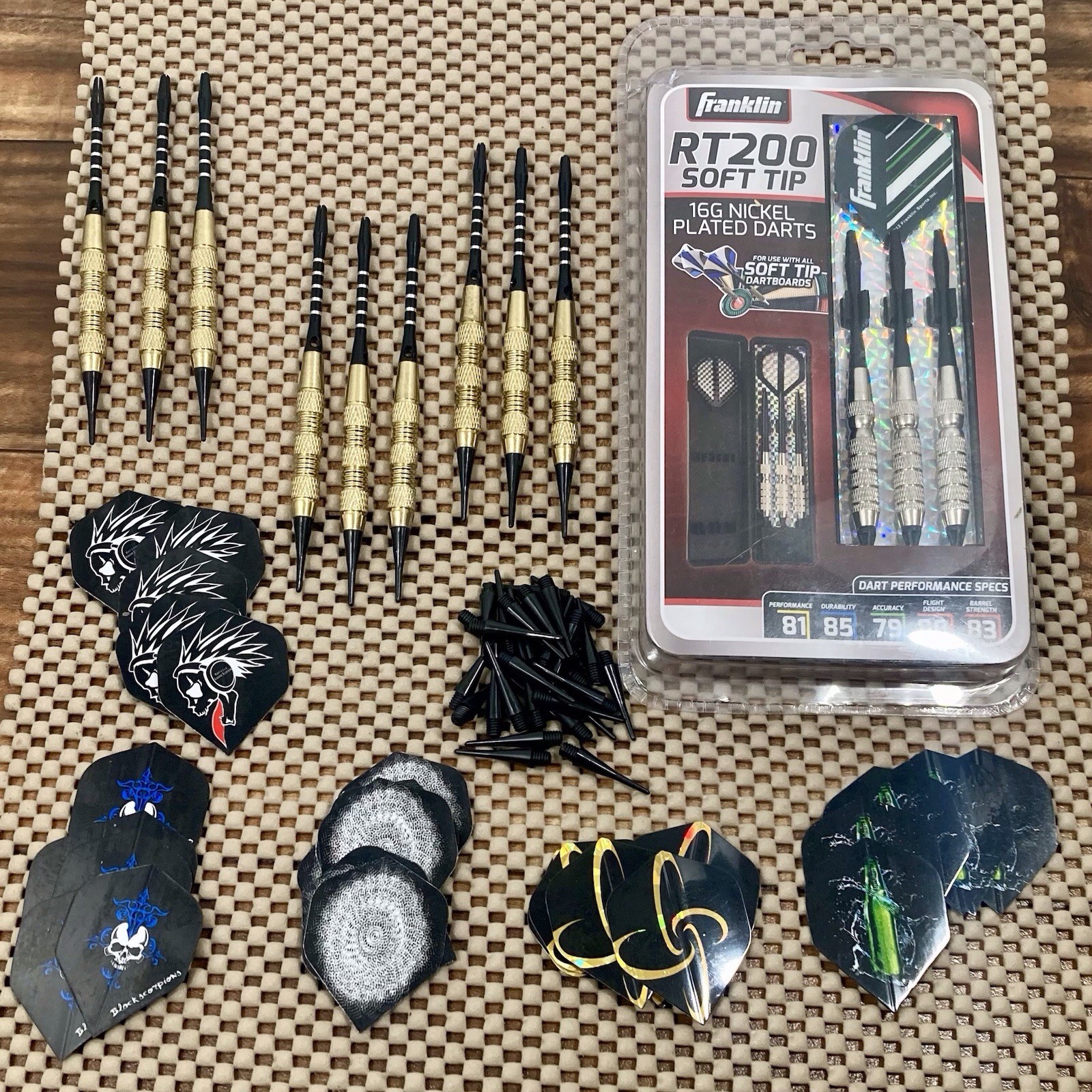 Soft Tip Dart Lot 4 Sets (1 New Franklin Set) w Assorted Spare Flights and Tips