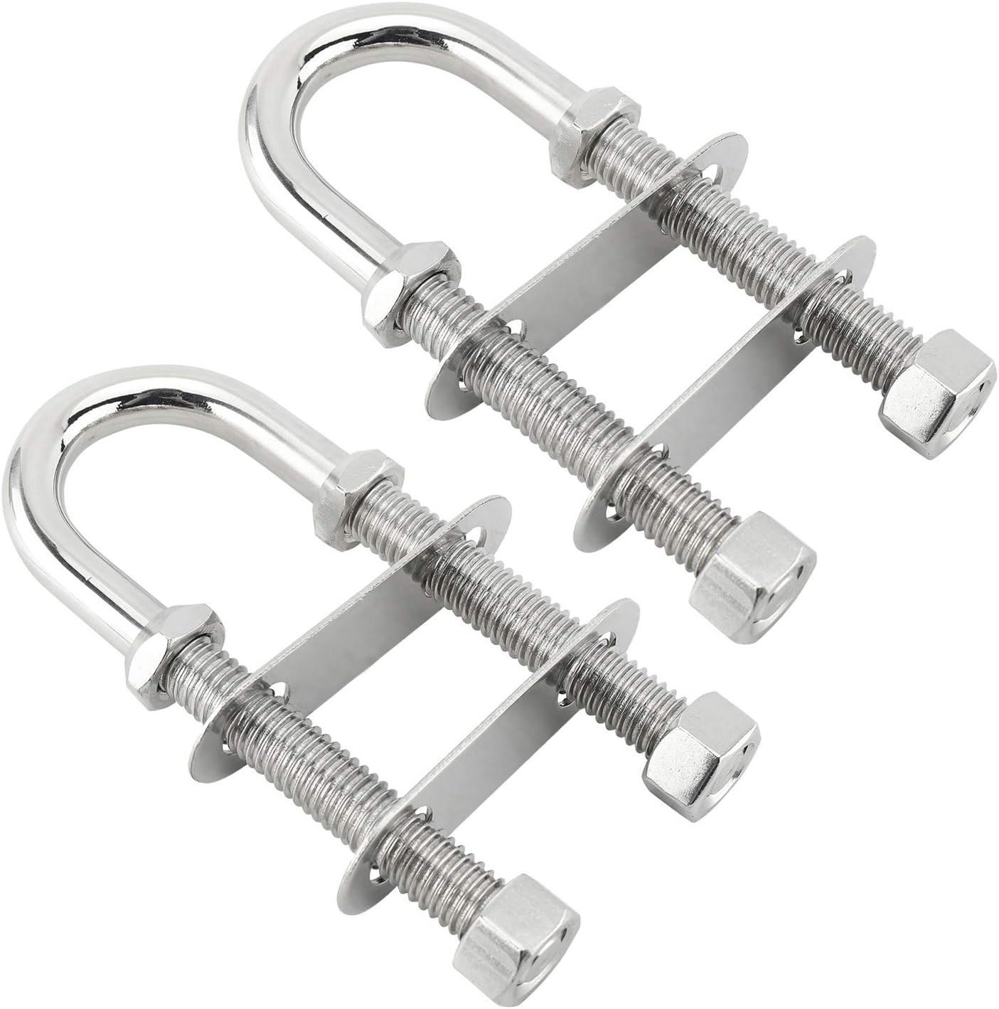 2 Pack Stainless Steel Bow Stern Eye Tie Down U Bolt w/ Nuts & Washers 4" Length
