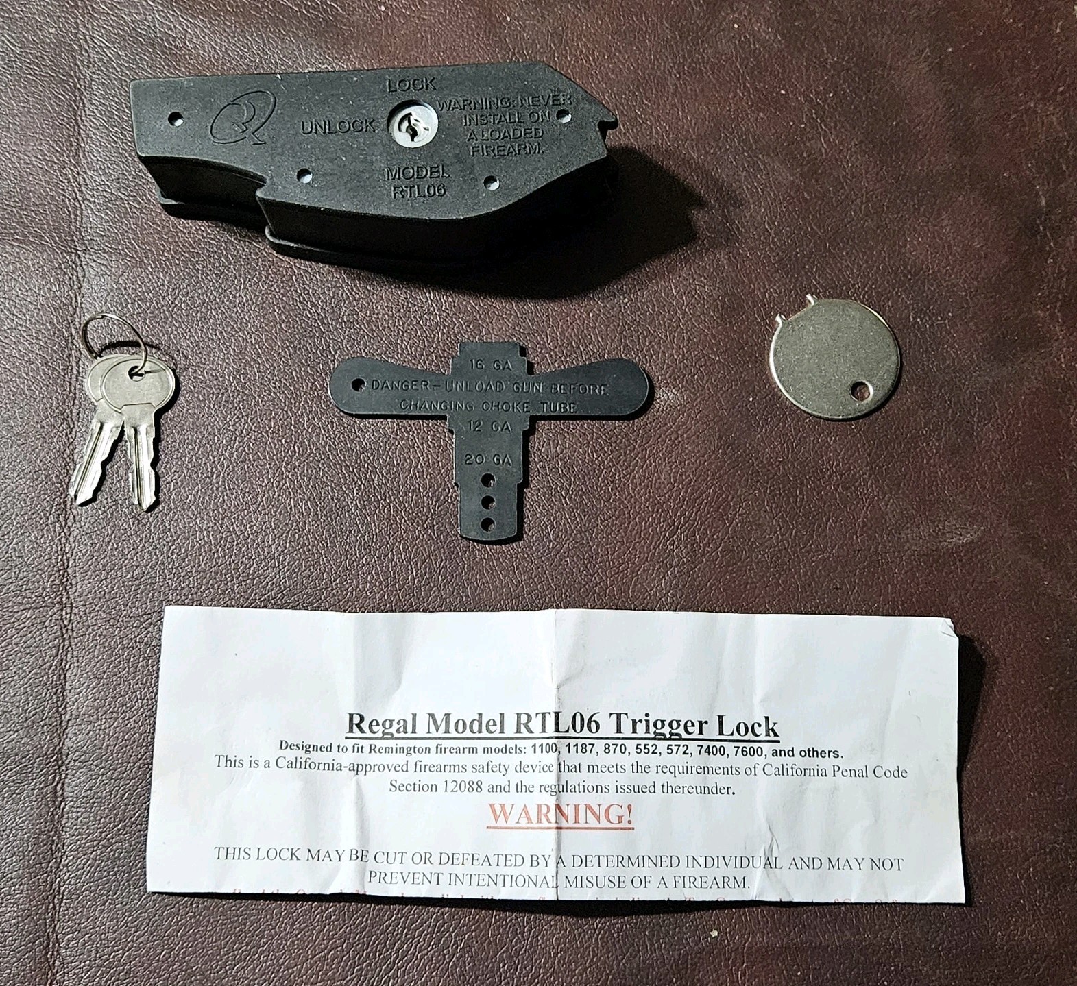 Regal Model RTL06 Rifle Shotgun Trigger Guard Lock w/ 2 Keys + Remington